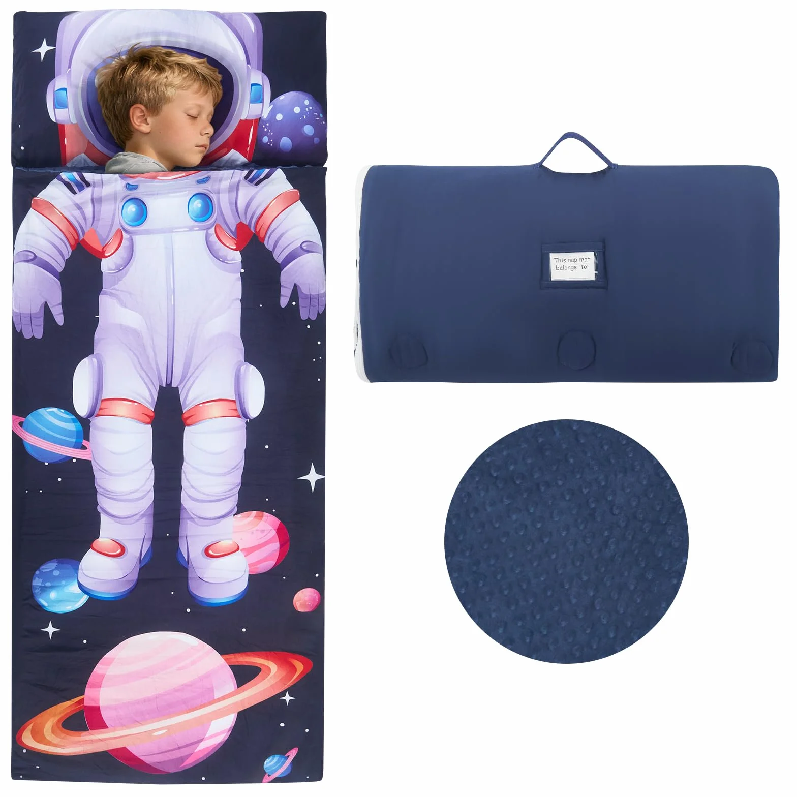 Saco de Dormir Infantil para Niños y Niñas 3-8 Años (120x60 cm), de Algodón con Forro Polar, Ligero y Cálido con Almohada Desmontable, para Guardería, Viaje y Camping