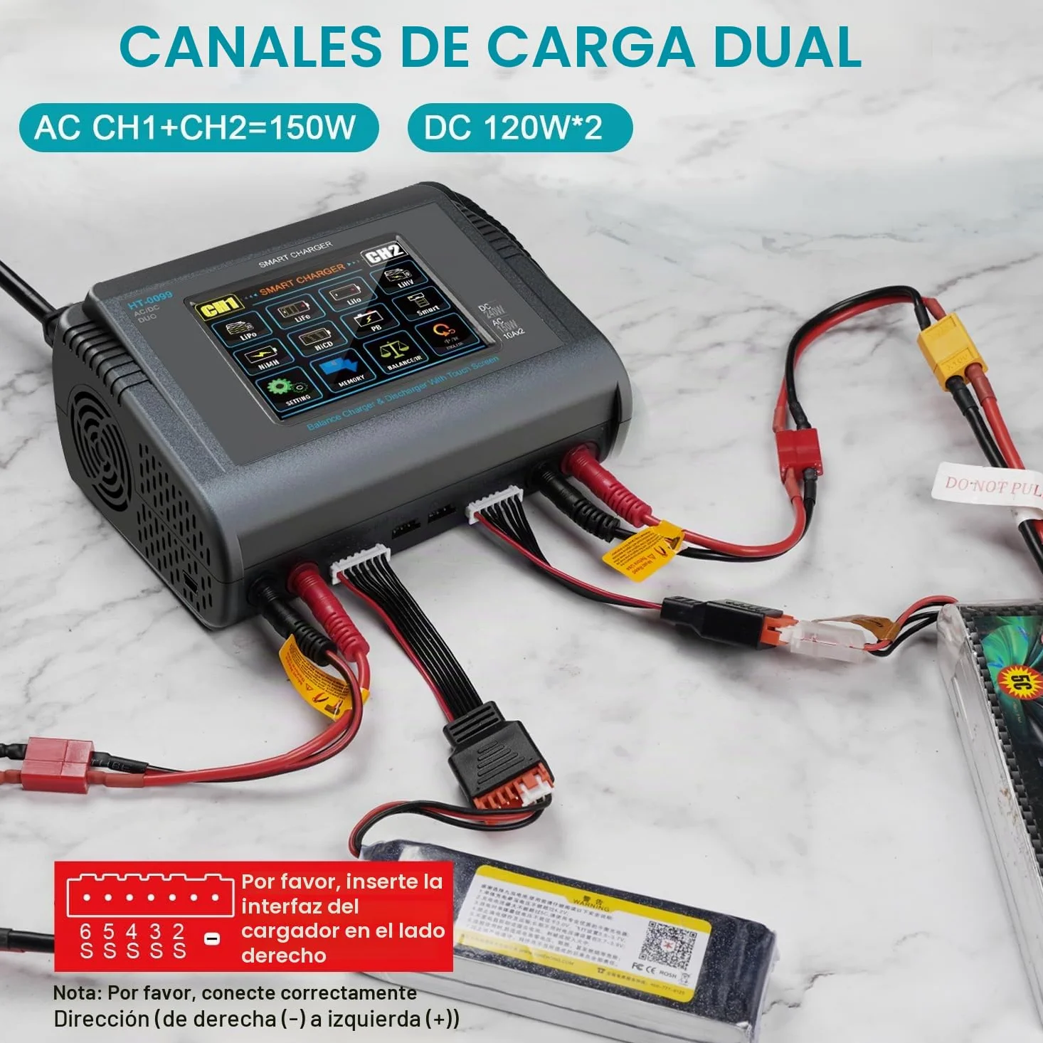 Haisito LiPo - Cargador para pantalla táctil, doble balance, CA 150 W, CC, 240 W, 10 A, para vida útil de iones de litio, NiCd, NiMH, LiHV PB