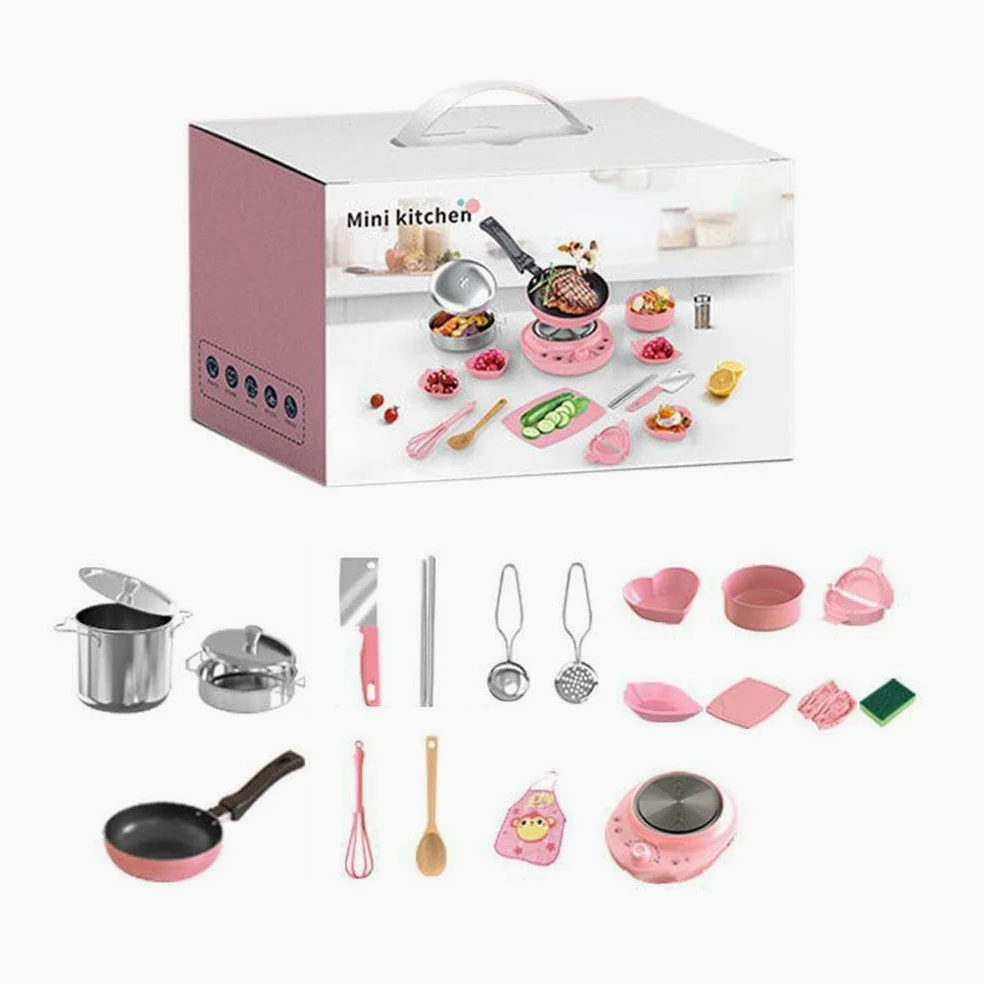 Juego de cocina para niños, 22 piezas, accesorios de juguete de acero de grado alimenticio, juego real para niños