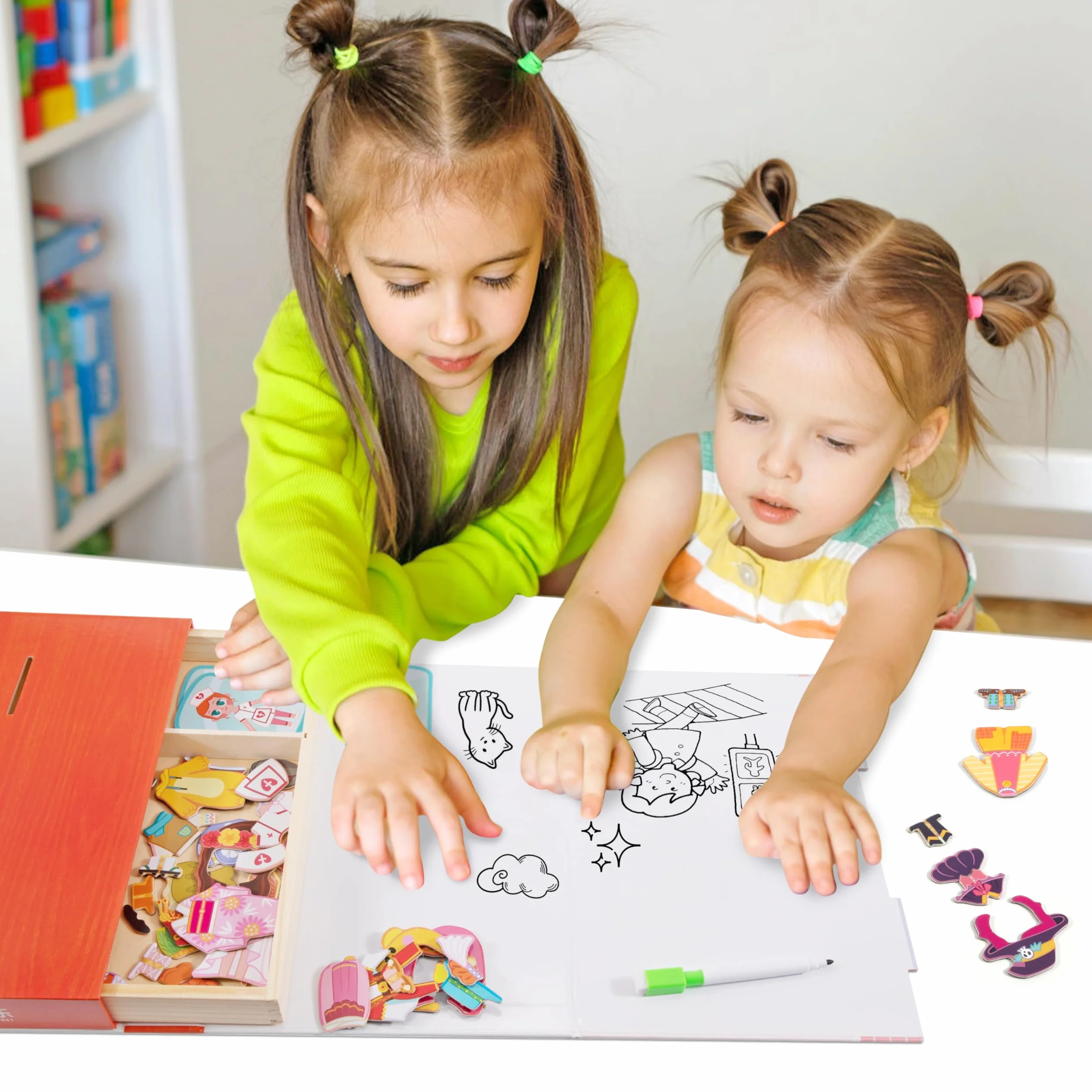 Magneticos Dress Up Juegos con Caja Madera para Niños 3+ Años, Puzzle Book Niñas, Juguetes Vestir Educativo Aprendizaje Motricidad Fina e Imaginación