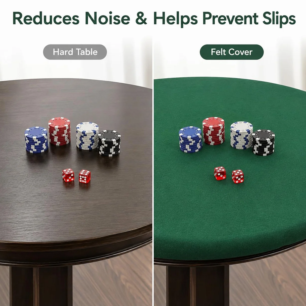 Katai – Cubierta Verde para Mesa de póker Estilo Casino – Fieltro elástico para mesas Redondas de 36 a 48" – Antideslizante y Reduce Ruido – Incluye 6 Posavasos