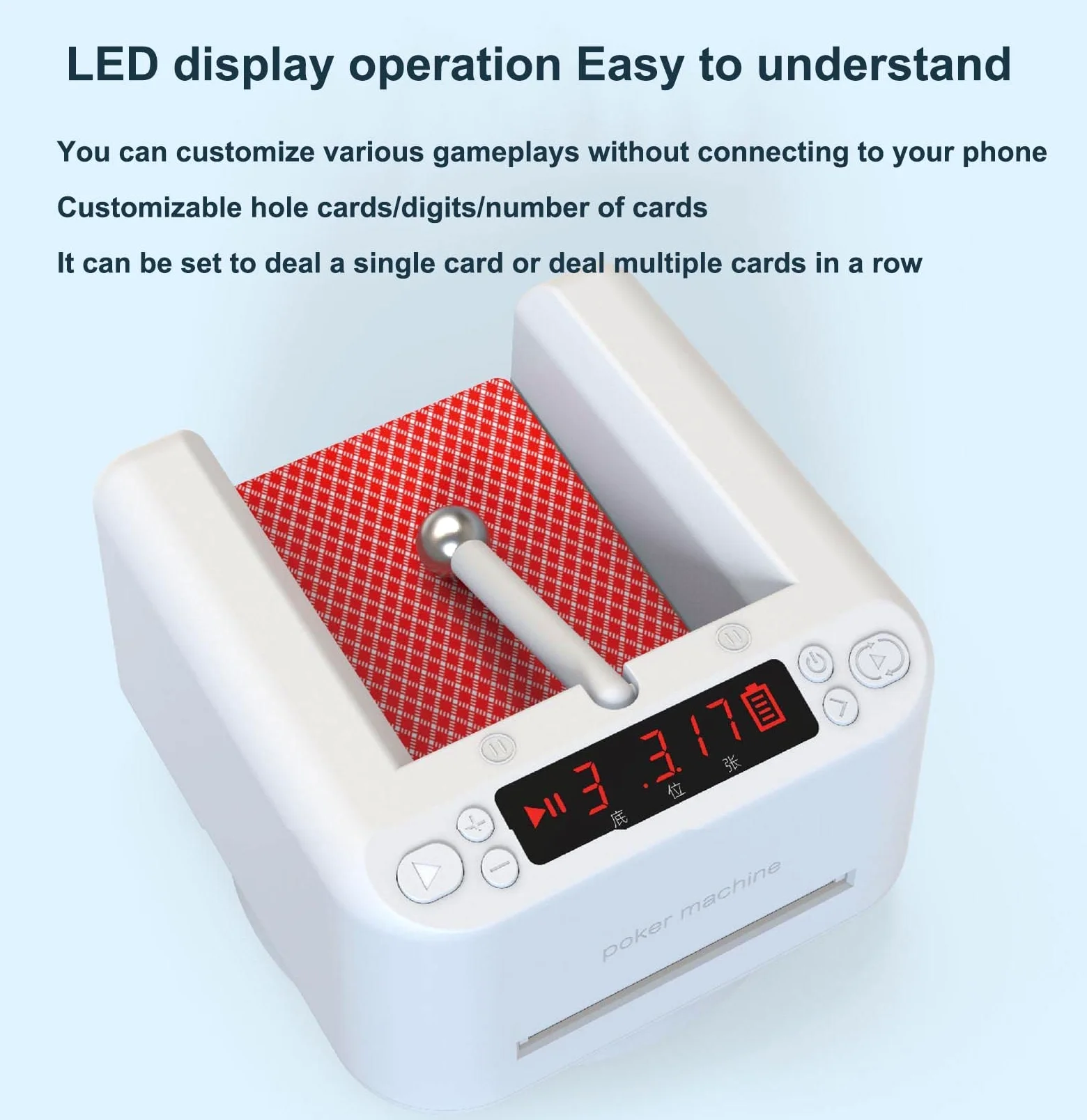 Repartidor automático de cartas de póquer, máquina de póquer robot con distribuidor de cartas totalmente automático con rotación de 360 ​​° con pantalla LED, barajador inteligente de cartas de póquer