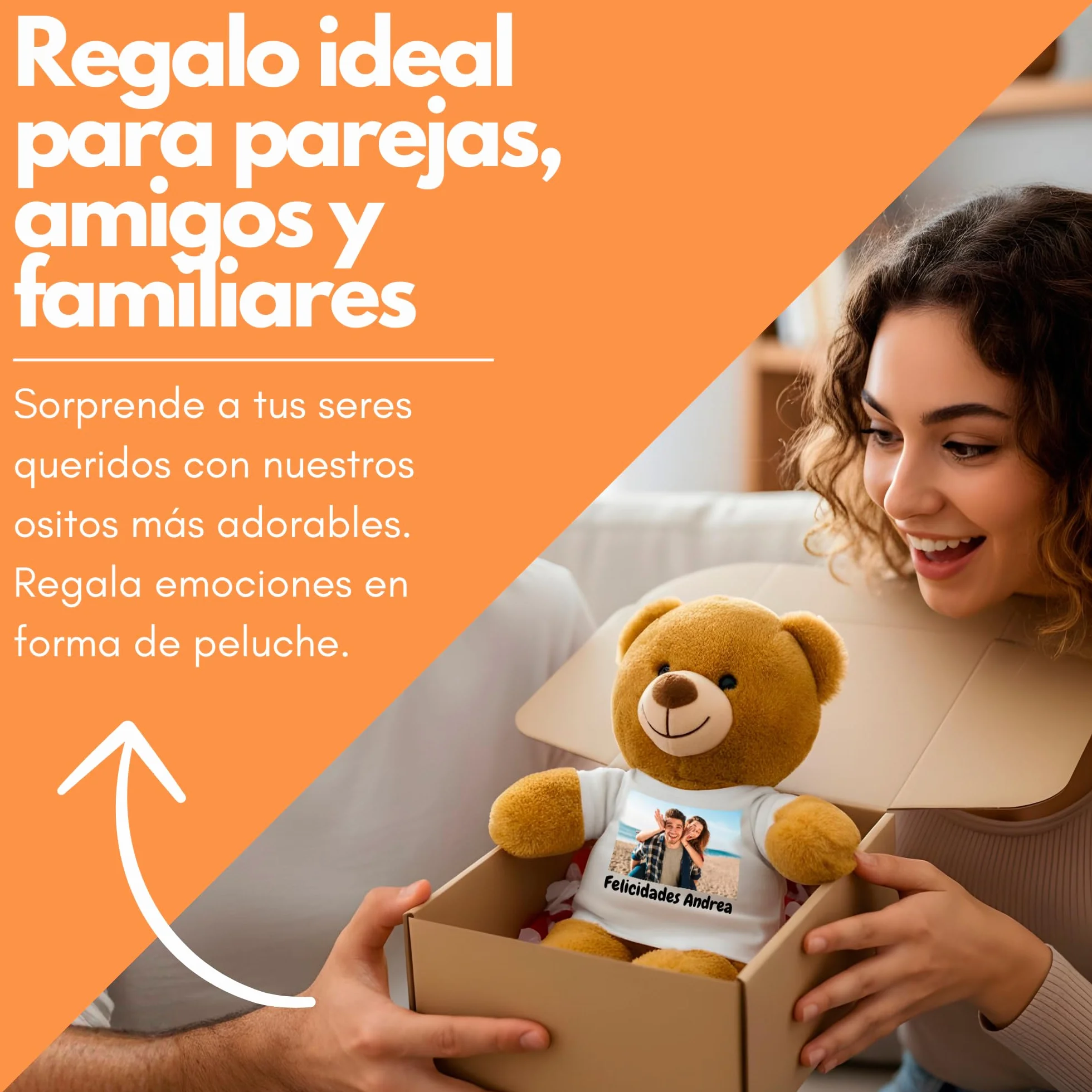 Peluche Personalizado con Foto en Cajita Decorada Regalo para Mujer y Hombre MARRÓN