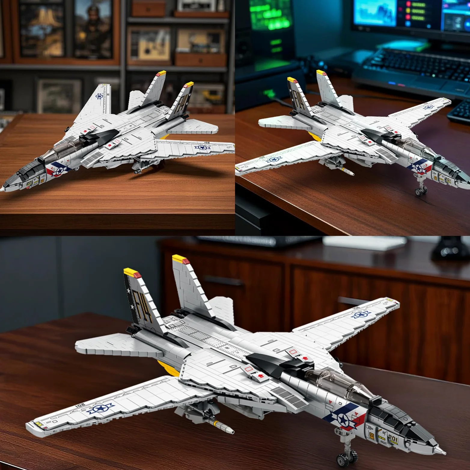 Reobrix F-14 Tomcat Fighter Jet - Juego de construcción de 1600 bloques de alas móviles, kit de modelo de avión militar para adultos y niños a partir de 14 años, unisex, no plegable
