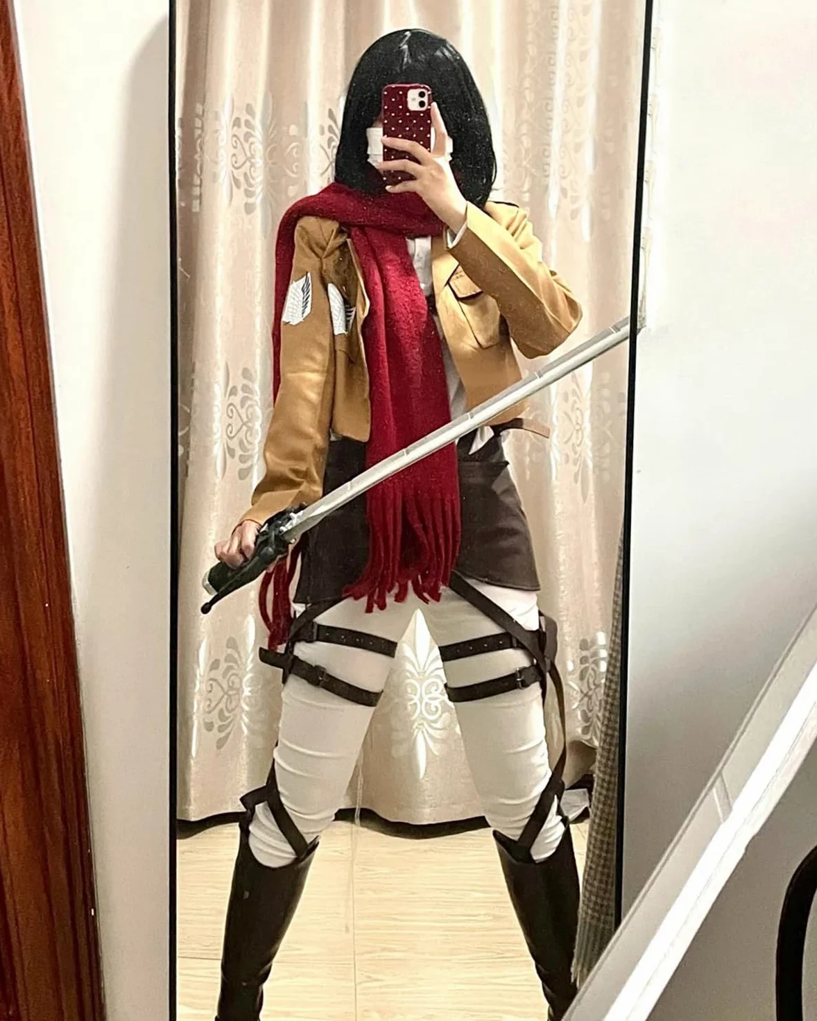 CR ROLECOS Anime AOT Cosplay Survey Corps Uniform Mikasa Ackerman Cosplay Disfraz Chaqueta y cinturón Halloween Carnaval Navidad para adultos