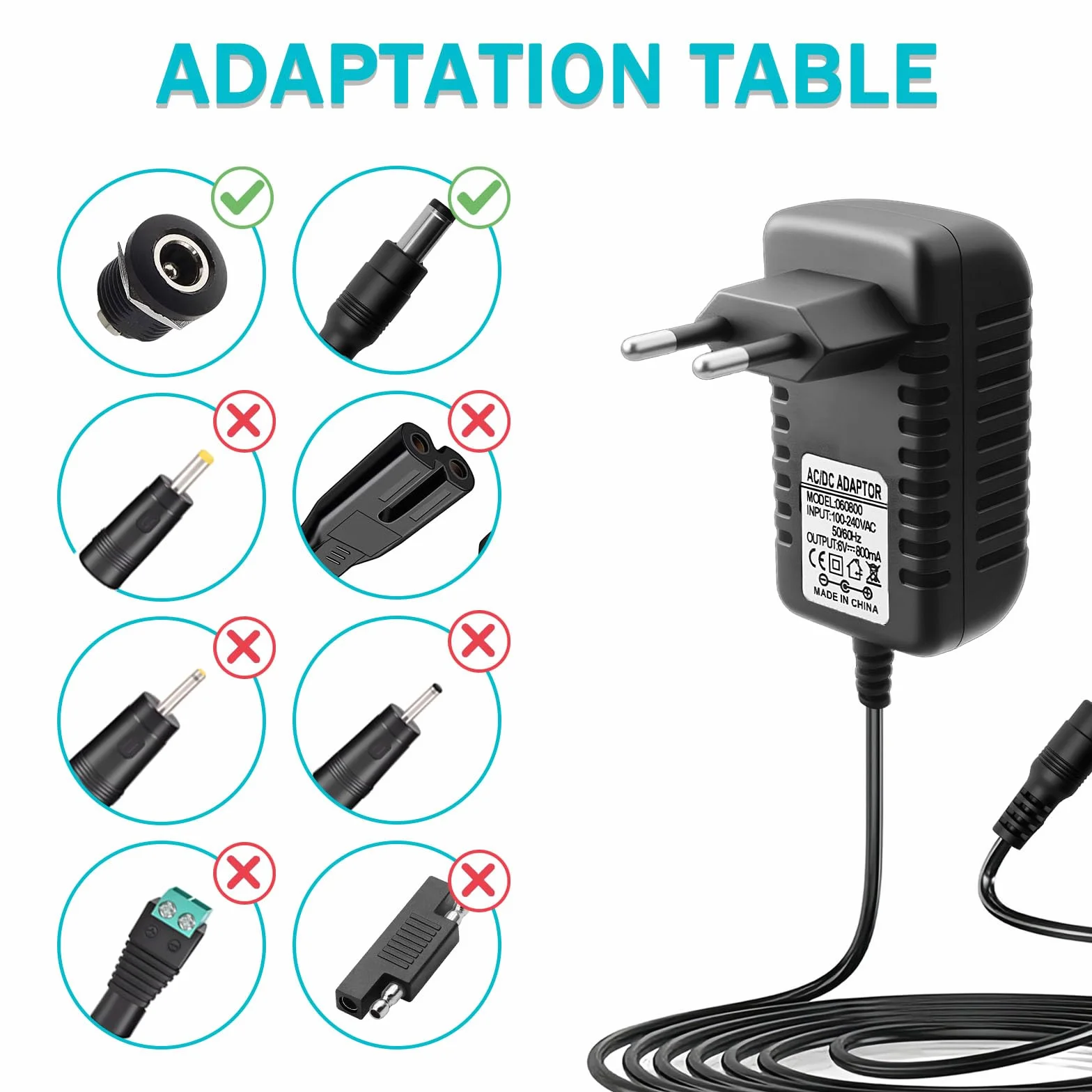 Cargador 6V para niños conducción eléctrica 800 mA alimentación Universal Motocicleta Coche Eléctrico para SUV ATV conducción eléctrica Juguetes Electric Ride-On Accesorios Conector 5,5 mm * 2,1 mm