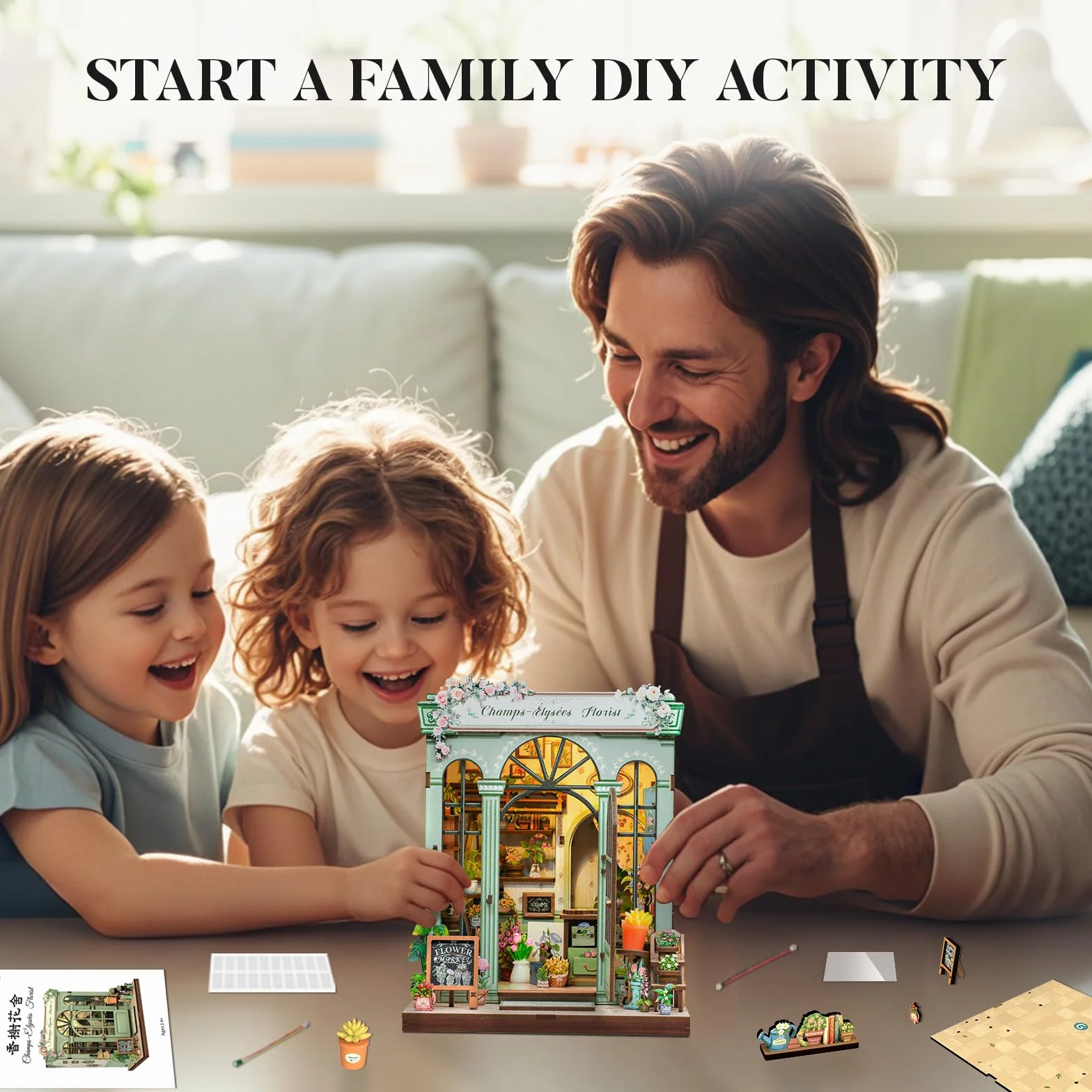 Fsolis Book Nook Kit con Luz LED - Casa de Muñecas en Miniatura 3D para Adultos, Regalo Creativo de Cumpleaños para Mujeres y Niñas(Floristería Champs-Élysées)