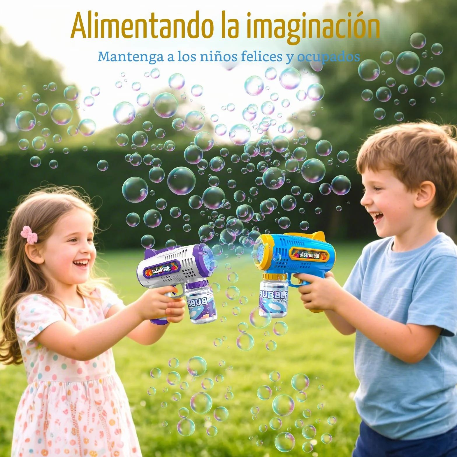 2 Pistola de Burbujas para Niños Máquina Burbujas de Jabon Niños Máquina Automática de Burbujas 10000+ Burbujas para Cumpleaños Fiestas, Aire Libre Bodas