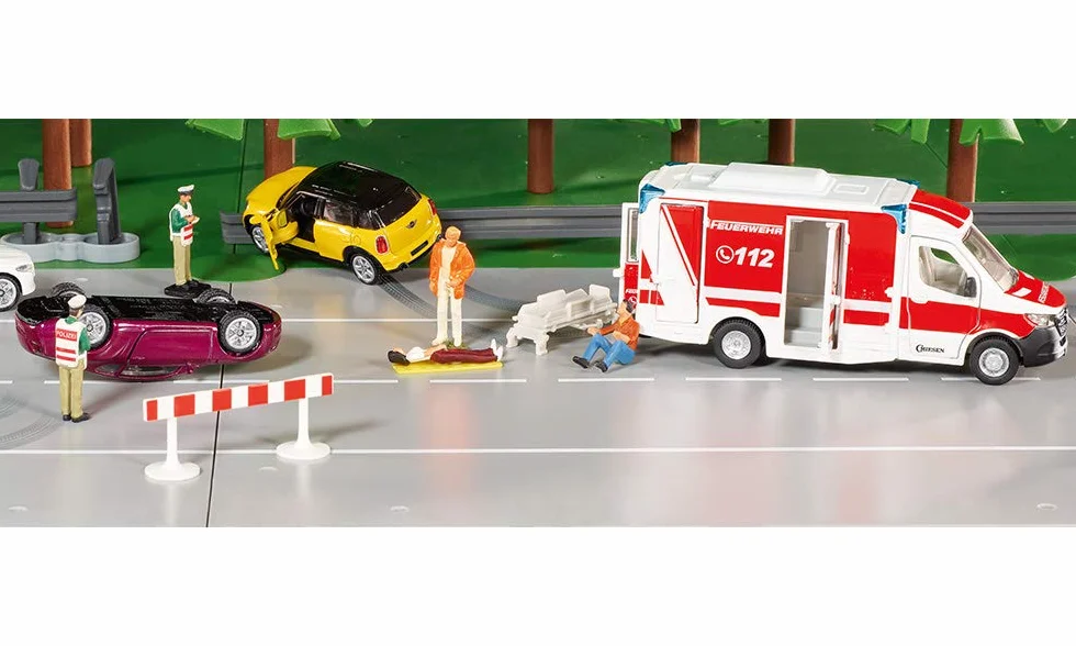 Siku 2115, Mercedes-Benz Sprinter Miesen Tipo C Ambulancia, 1:50, Metal/plástico, Rojo/Blanco, Techo Desmontable, Incl. Camilla y Tablero Giratorio
