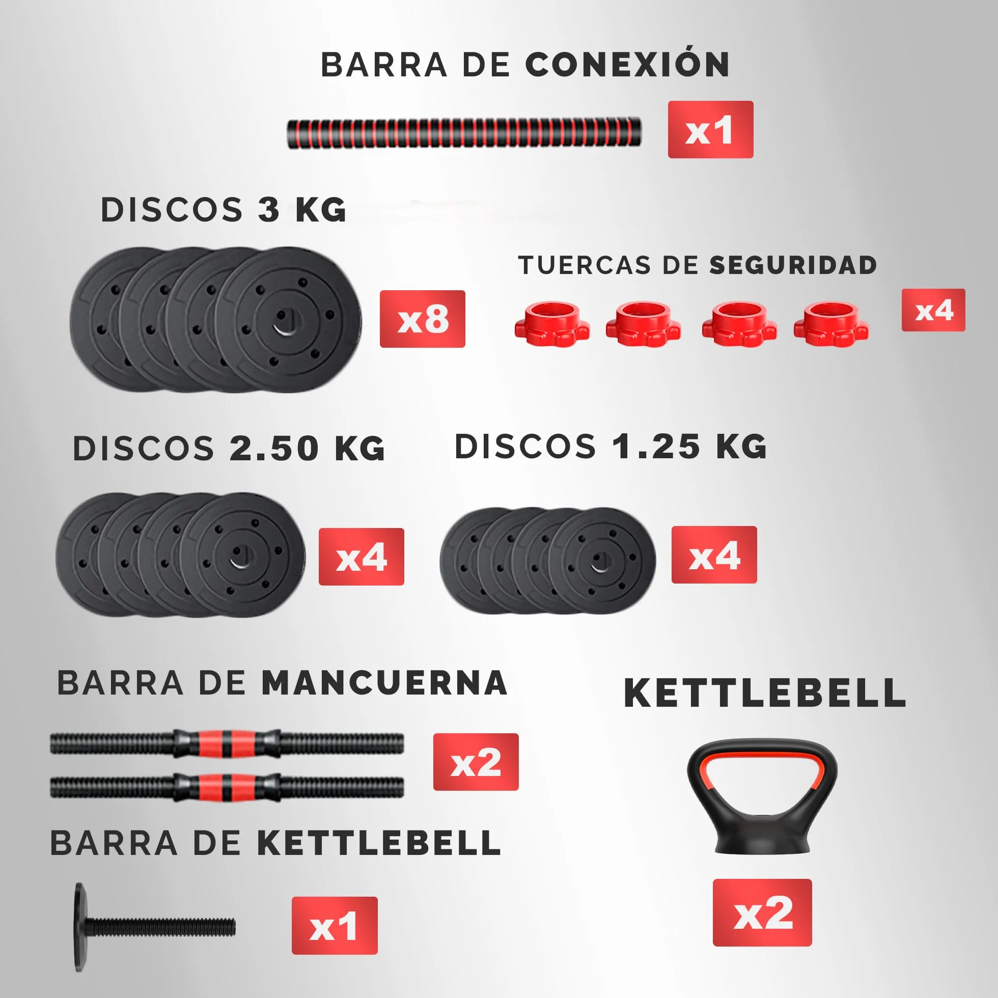 JUPPLIES Juego de Mancuernas Ajustables 2 en 1 10kg 20kg 40kg Kit de Pesas con Barra Recta Antideslizante