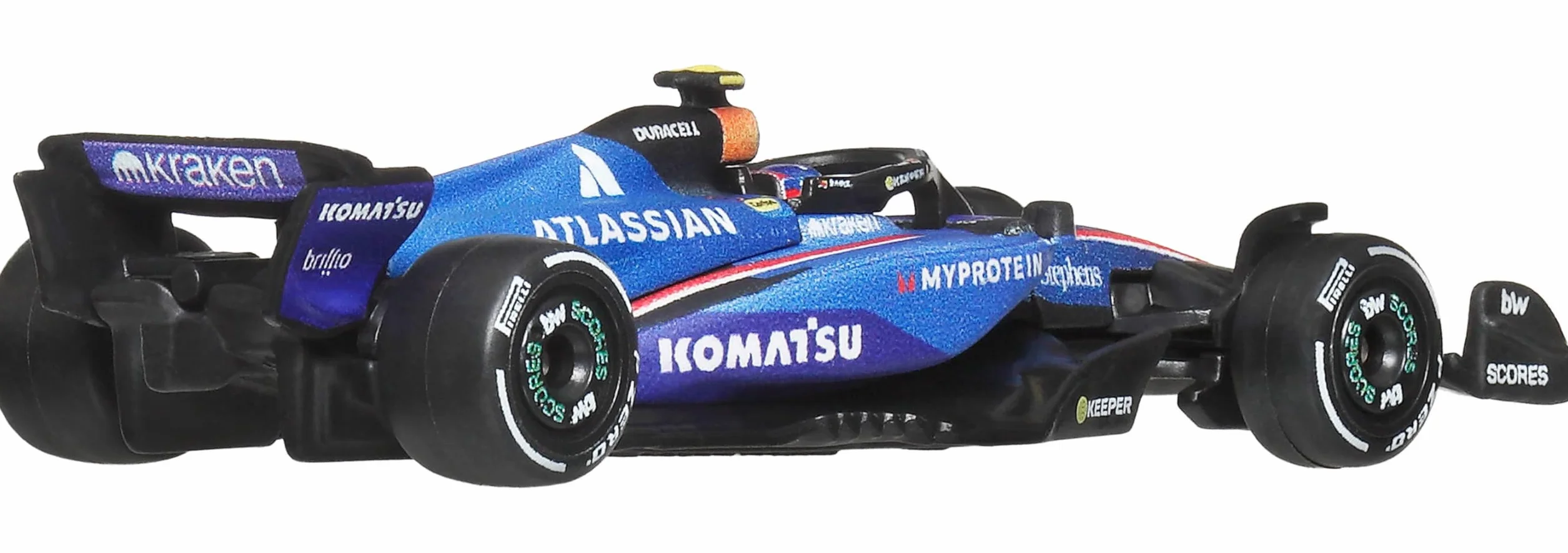 Hot Wheels Formula 1 Atlassian Williams Racing Carlos Sainz #55, Coche de Carreras metálico a Escala 1:64 con neumáticos Real Riders y carrocería metálica, JKD85