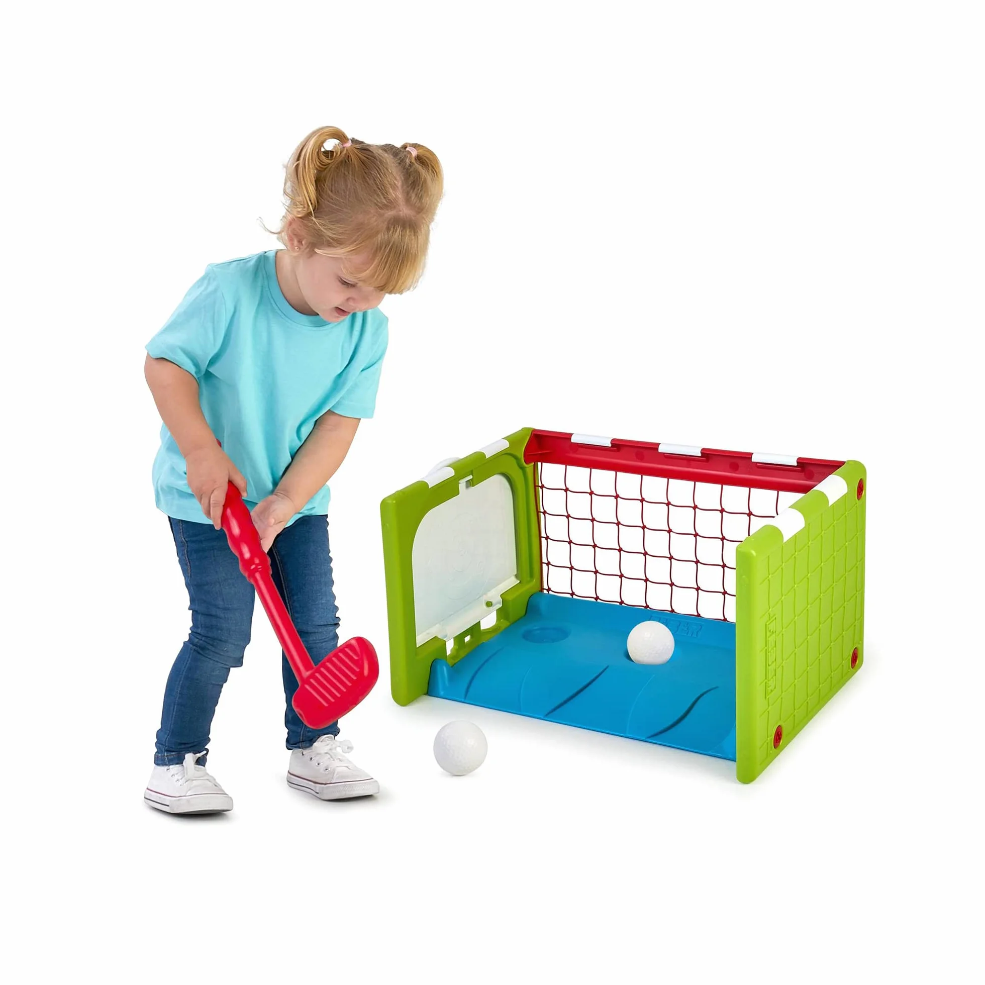 FEBER - Activity Cube 4 en 1, Cubo de Actividades, Juguete Completo, 3 Deportes: fútbol, Baloncesto y Golf, y es una Mesa, Accesorios incluídos,para fomentar la Actividad Infantil, Famosa (FEB03000)