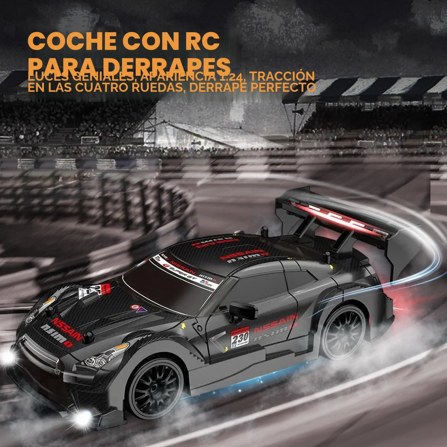 Drift Car 1:24 Coche de carreras teledirigido 20 km/h 4WD 2,4 GHz Control remoto Mini RC Car con luces LED para niños