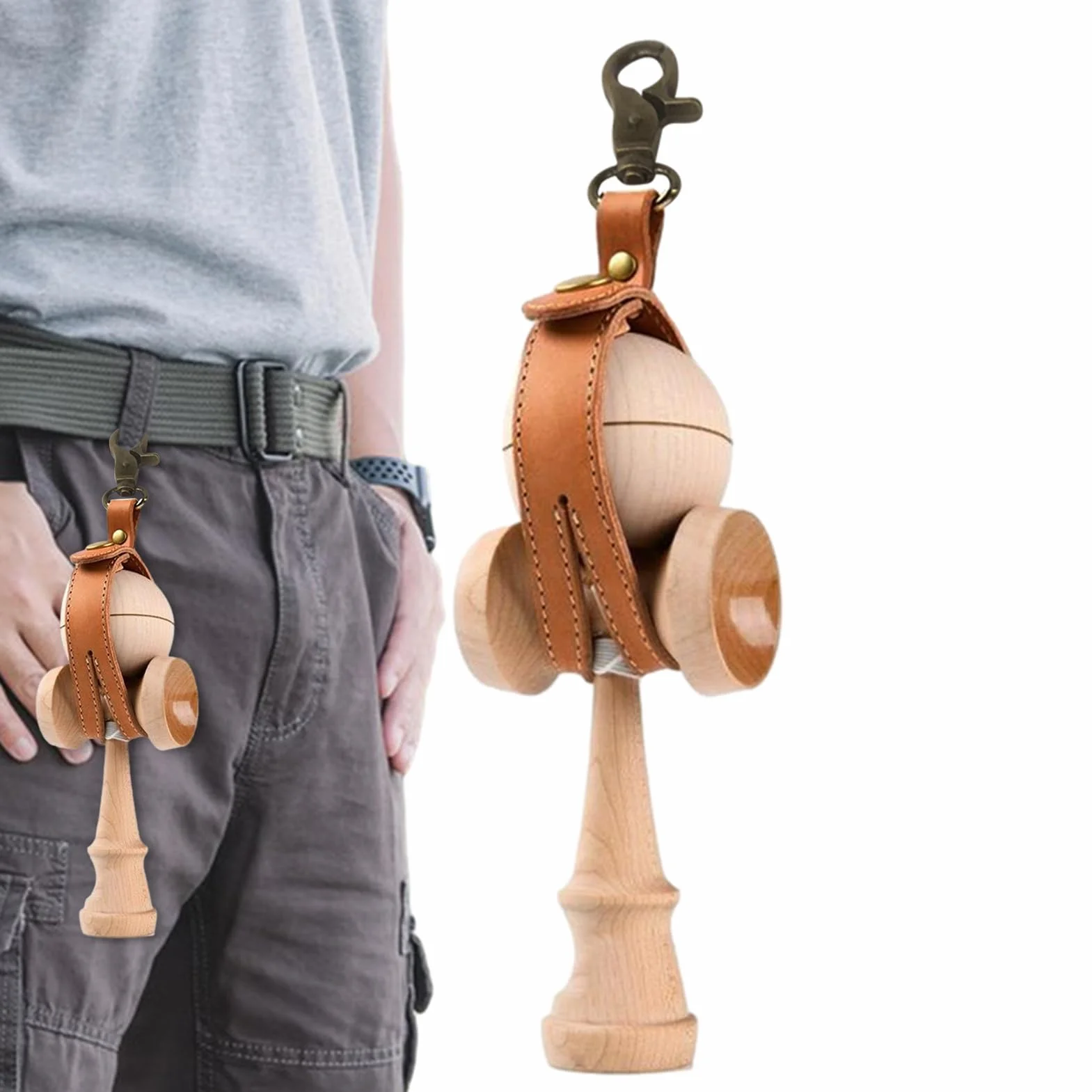 Funda para Kendama - Soporte de para Pelota, Accesorio de Transporte para Kendama | Funda Ligera para Juguetes Tradicionales Japoneses, Correas Ajustables de Madera para Interiores y Exteriores,