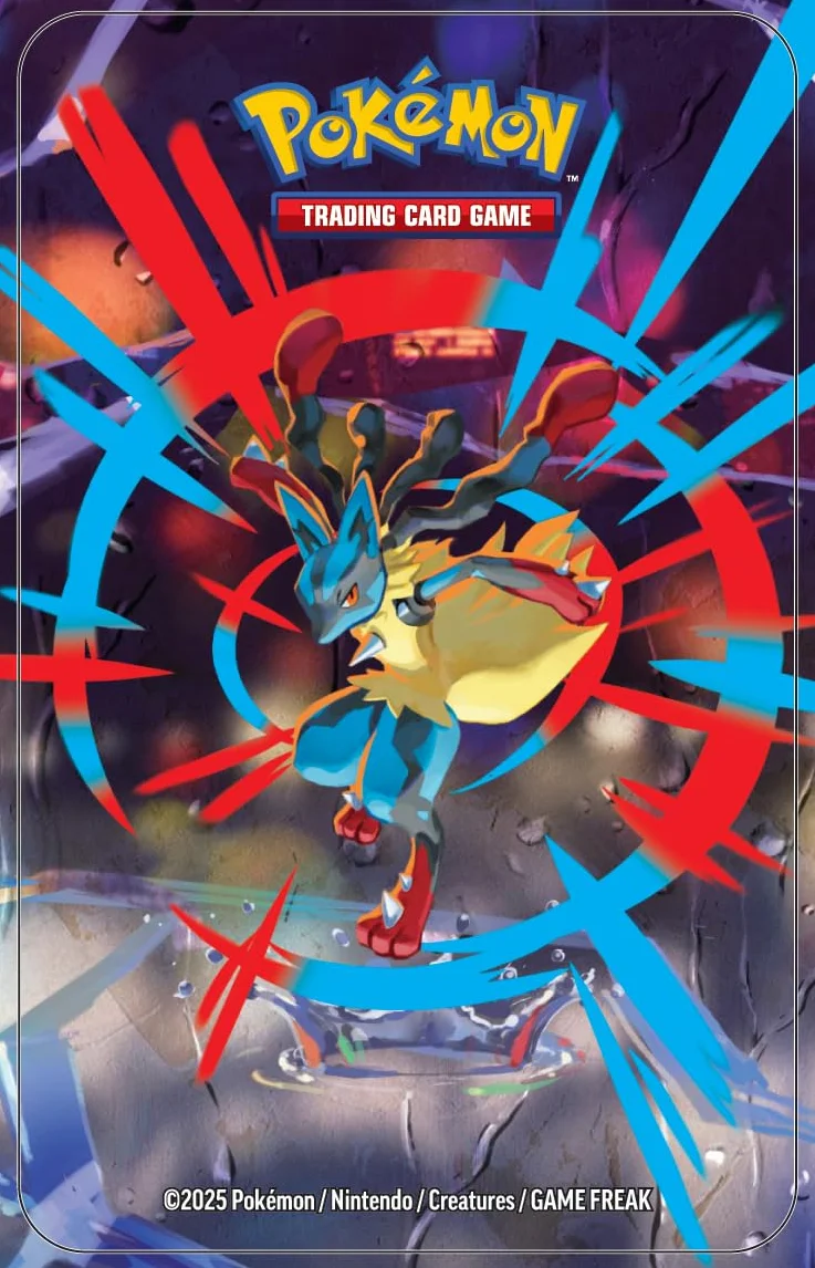 Pokémon: Minilata Megahéroes de Mega-Lucario de JCC Pokémon (1 Pegatina, 1 Tarjeta ilustrada y 2 Sobres de Mejora)