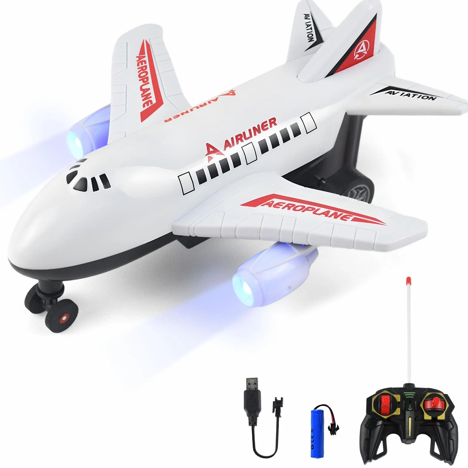Avión teledirigido para niños a partir de 6 años, vehículo de tierra teledirigido (no volable) con luz, mando a distancia, recargable, juguete ABS para niños y niñas