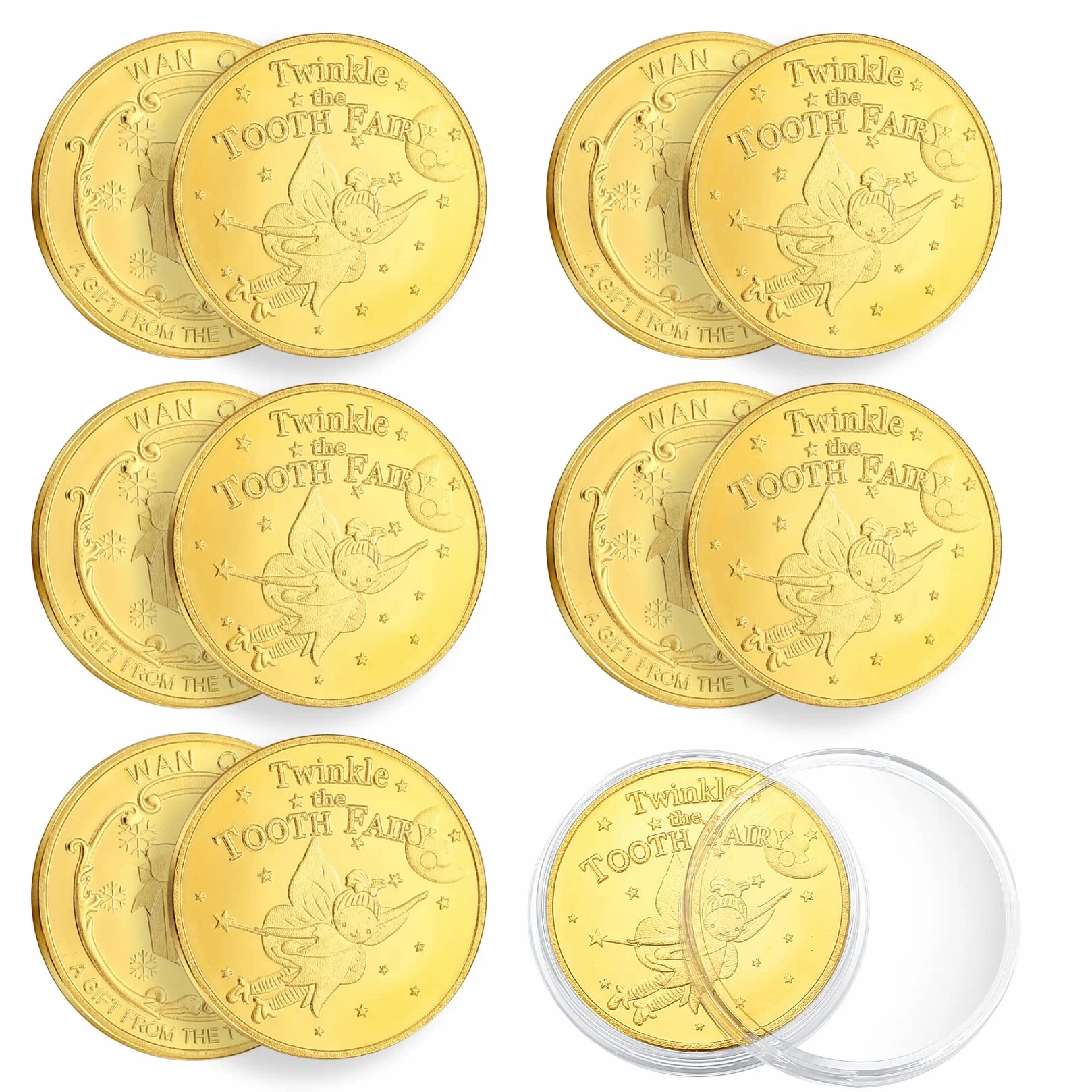 6 Piezas Moneda de Hadas de Dientes Centelleantes, Hada de Dientes Monedas de Oro, Moneda de Colecció, Moneda Conmemorativa Colección de Recuerdos Moneda para Diente Perdido Niños Regalos