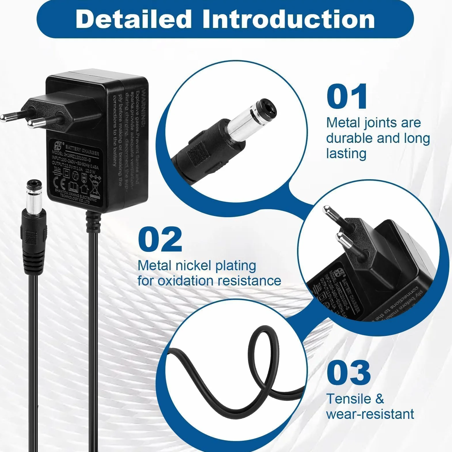 12V 1A Cargador para Coches Eléctricos Niños, Adaptador de Corriente con Enchufe EU para Moto, SUV, ATV, Quad, Tractor y Otros Vehículos Eléctricos Infantiles de 12V 1000mA
