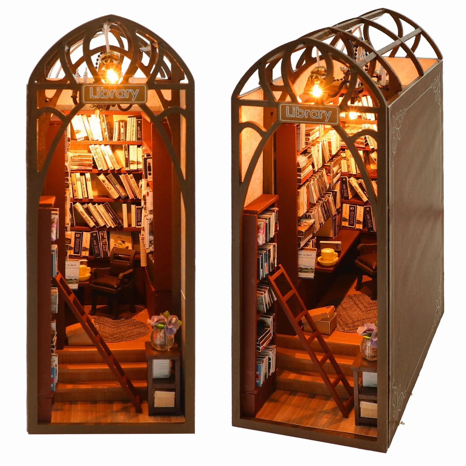 Cuteefun DIY Book Nook Kit, DIY Mini Casa de Muñecas, Libro de Madera Nook Traje de Casa de Muñecas para Adultos Hacer Cumpleaños (Biblioteca)