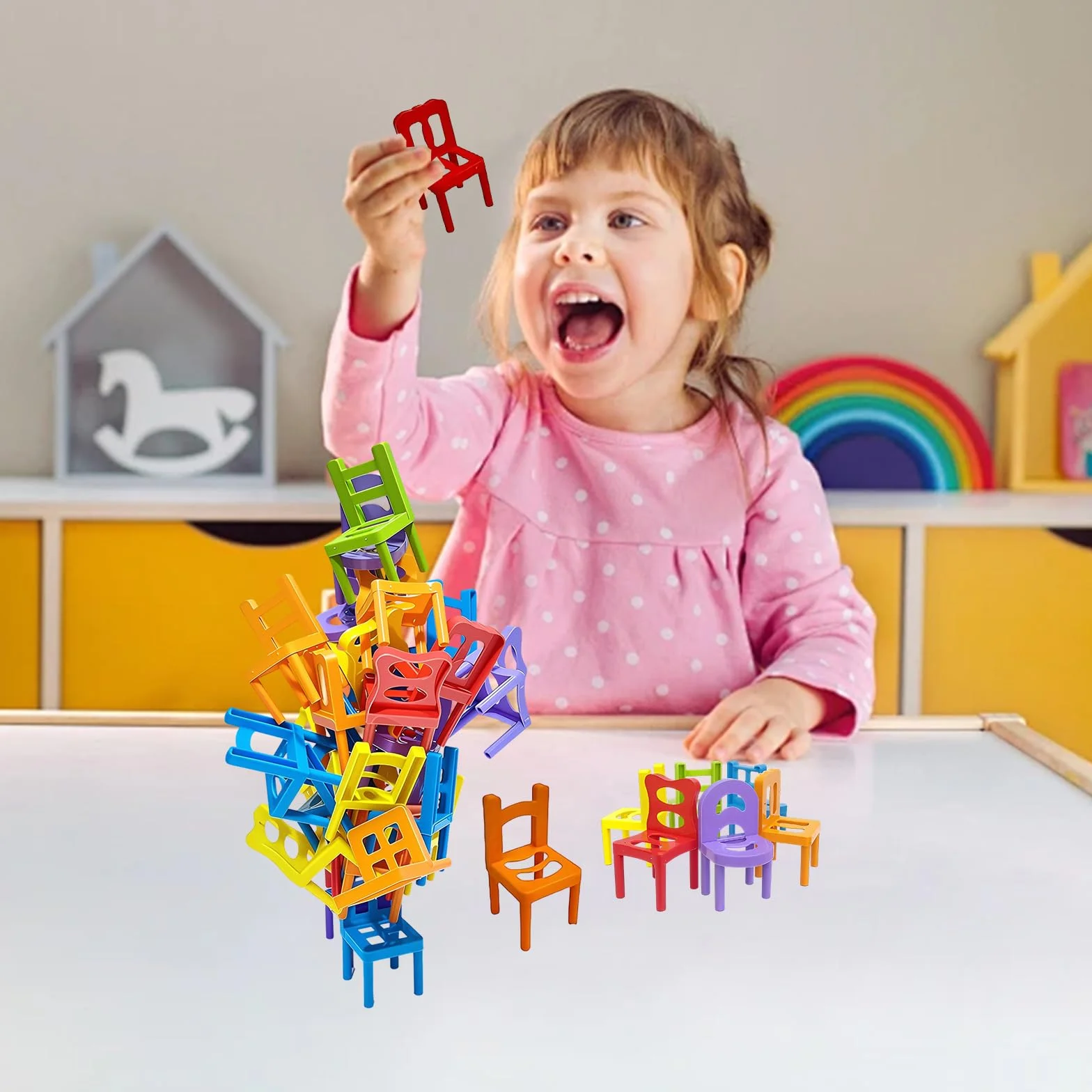 Mini Silla Apilable Juego de Equilibrio 42 Piezas – Divertido Desafío de Fiesta y Juguete Educativo Familiar para Niñas, Niños y Adultos