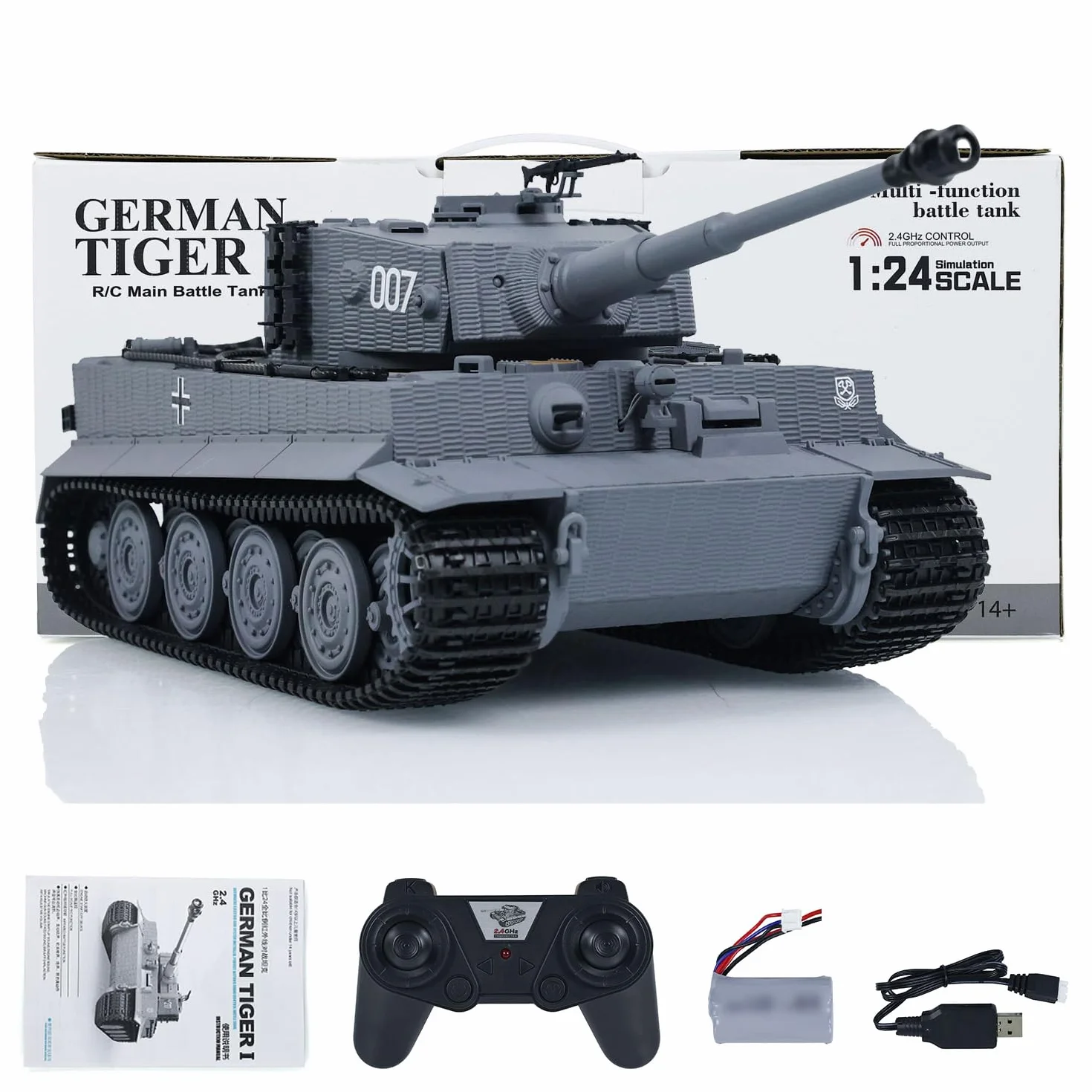 TOUCAN RC HOBBY Tanque de batalla RC 1/24 Taigen Tiger I con control remoto infrarrojo de combate militar