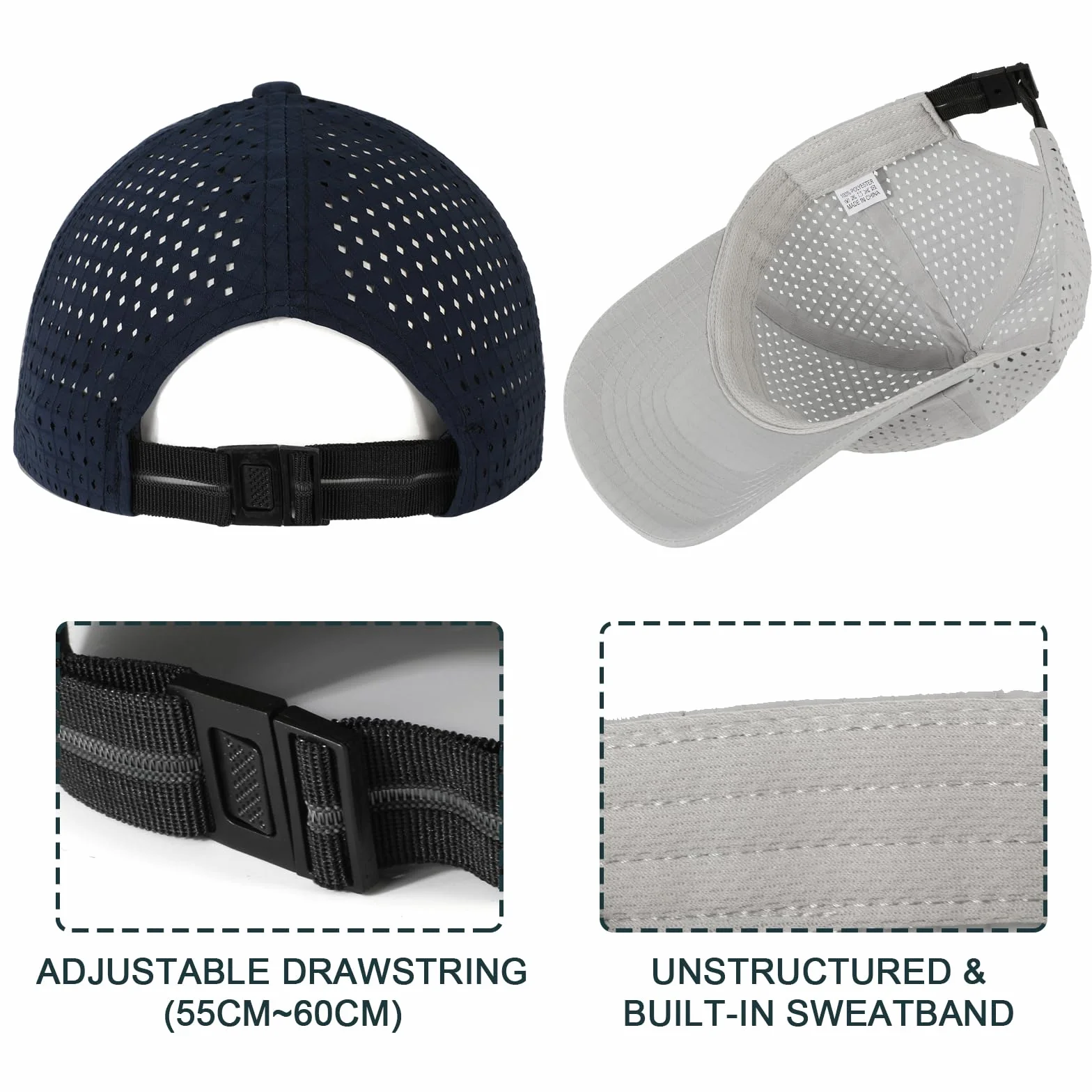 Gorra de Béisbol Transpirable para Hombre, Gorra Running Secado Rápido Malla, Protección Solar Plegable Ajustable