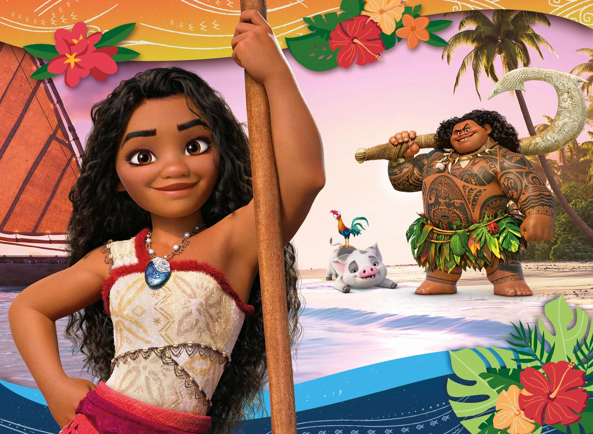 Lisciani - Puzzle DISNEY VAIANA 2 - Puzzle de 48 Piezas de Doble Cara para Niños a Partir de 4 Años - Dorso para Colorear - 25x35 cm - Actividad Creativa - 100% Reciclable - Regalo de Cumpleaños