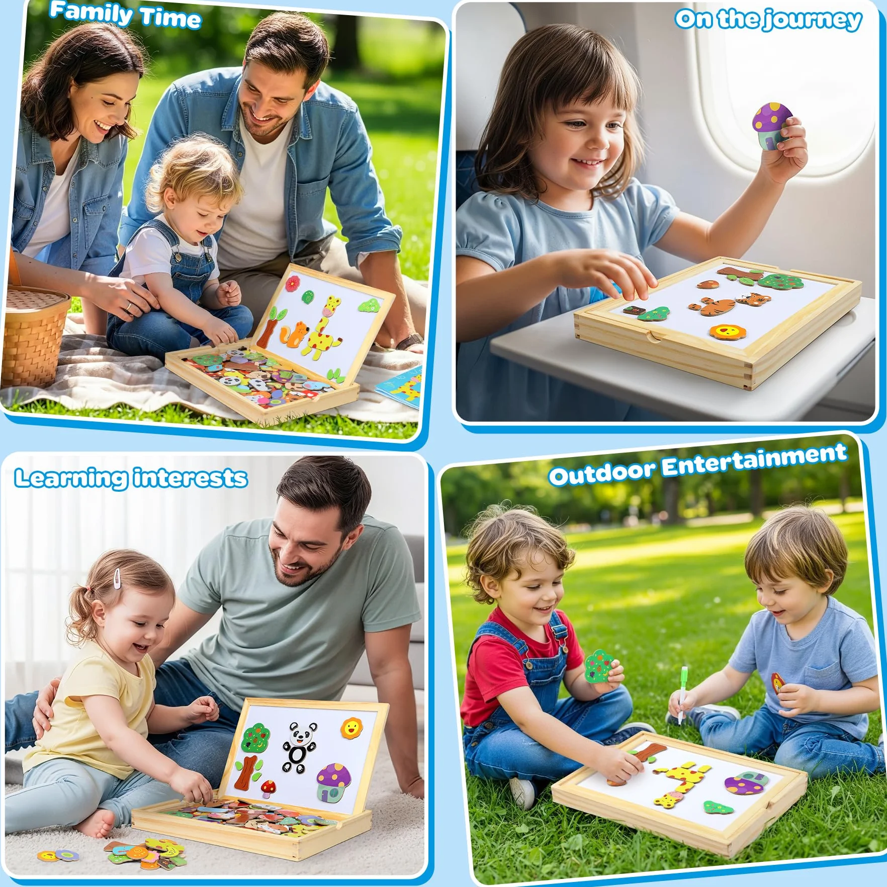Puzzles de Madera 110 pcs, Juguete Educativo con Pizarra Magnética Doble Cara, Rompecabezas para Niños 3-5 Años Animales Bosque