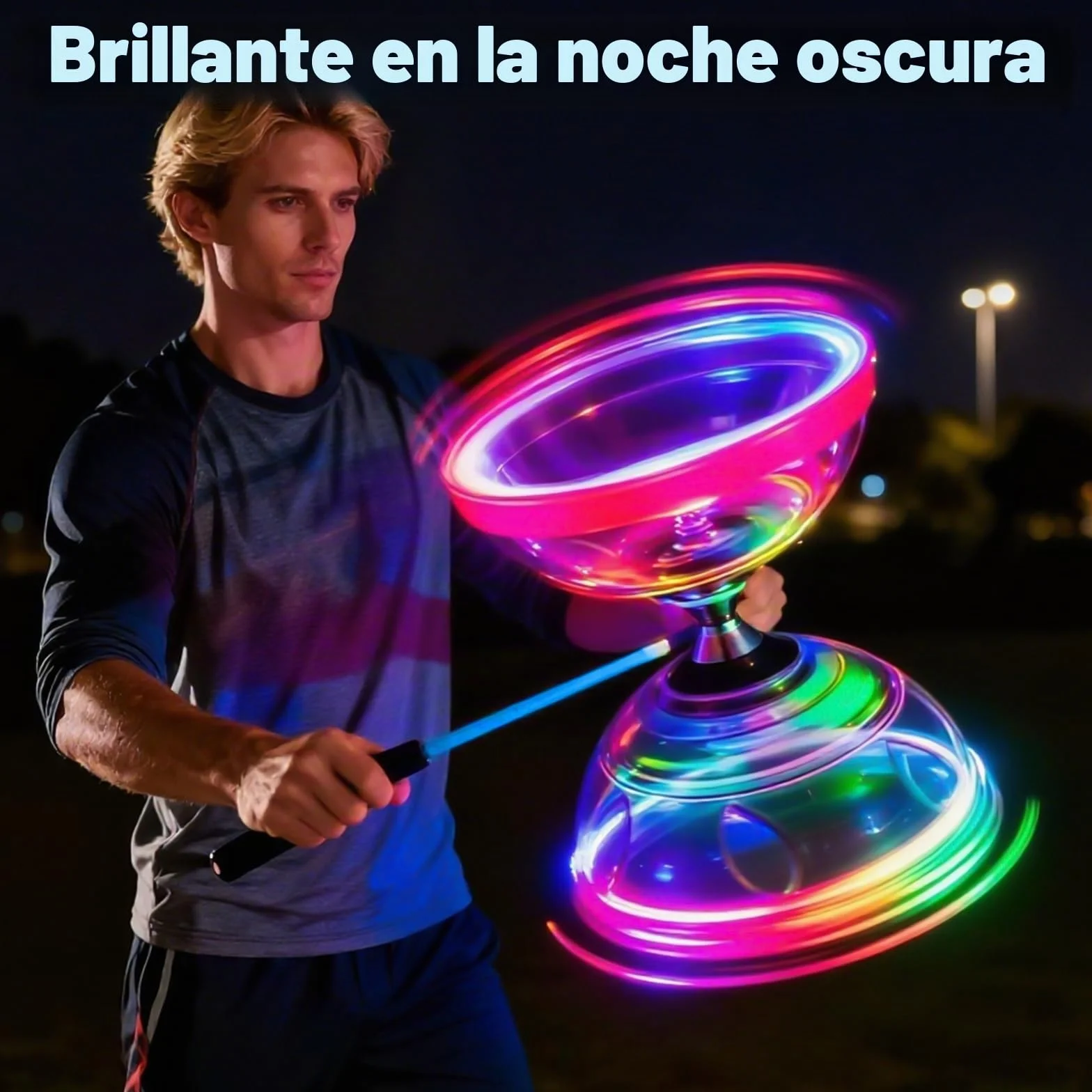 Juego de Malabares LED Diabolo, 4,5 mm Diábolo LED con Rodamiento de Bolas Diábolo Juego de Malabares para Principiantes Profesionales con 2 Bastones, 10M Cuerda de Repuesto, Bolsa de Guardado