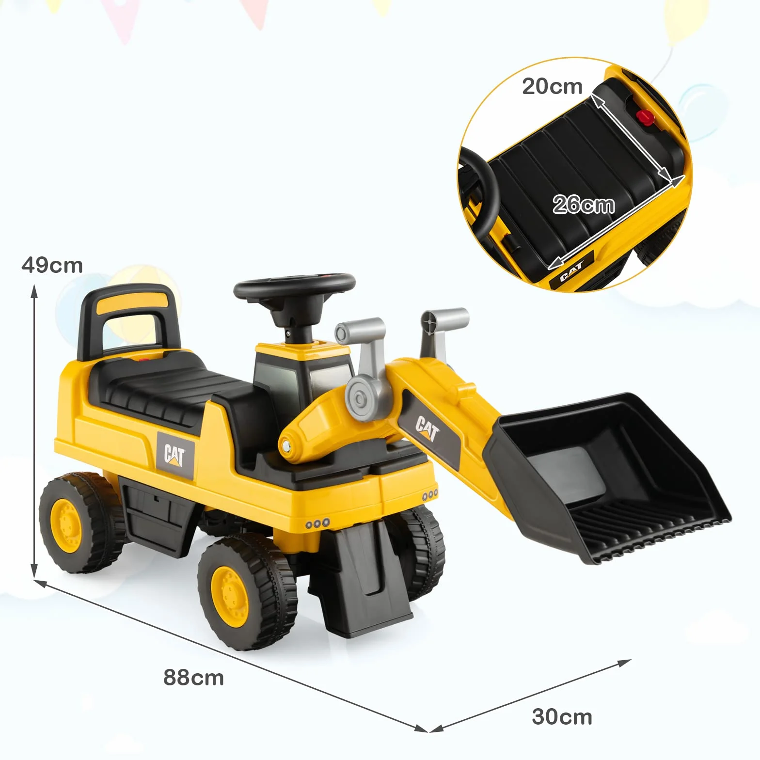 GOPLUS Portador Bulldozer para niños con bocina y Espacio de Almacenamiento Oculto, vehículo excavador con Pala y Asiento cómodo, Carga 25 kg, para niños de 1 a 3 años