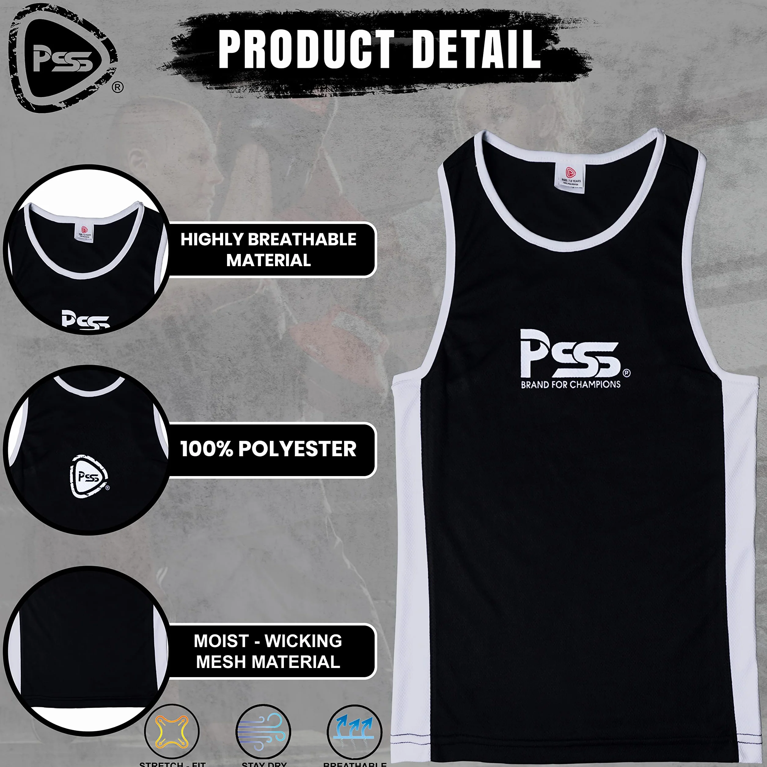 PSS NUEVO Infantil Boxeo Uniforme 2 Piezas Set Top Corto 03 Negro 7-8 Años