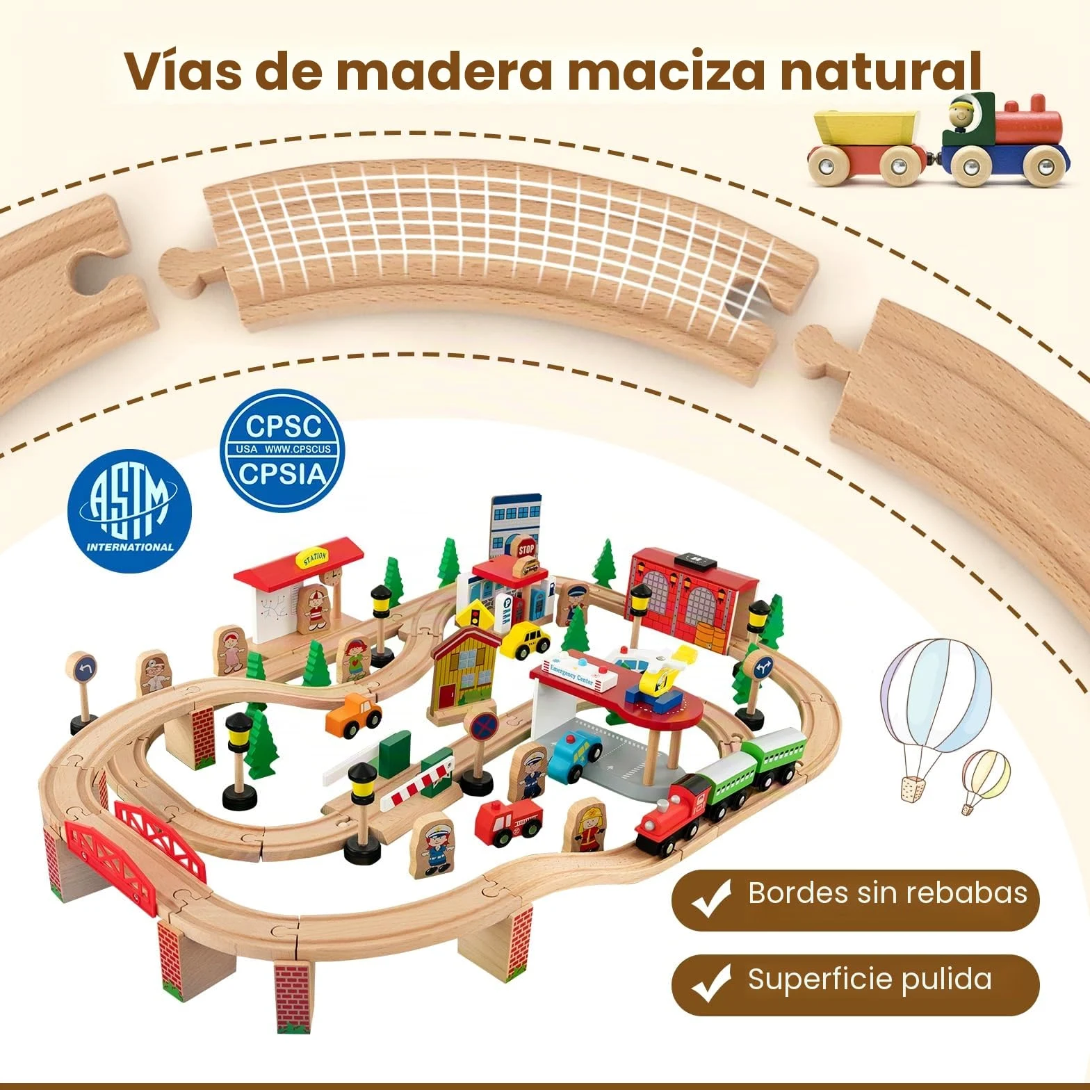 FANTASK Mesa de Juego de 84 Piezas de Madera, Juego de ferrocarril Infantil con Tablero y cajón Reversibles y extraíbles, Mesa de Actividades para Jugar, Pintar, Leer, Comer, Juguetes para niños a