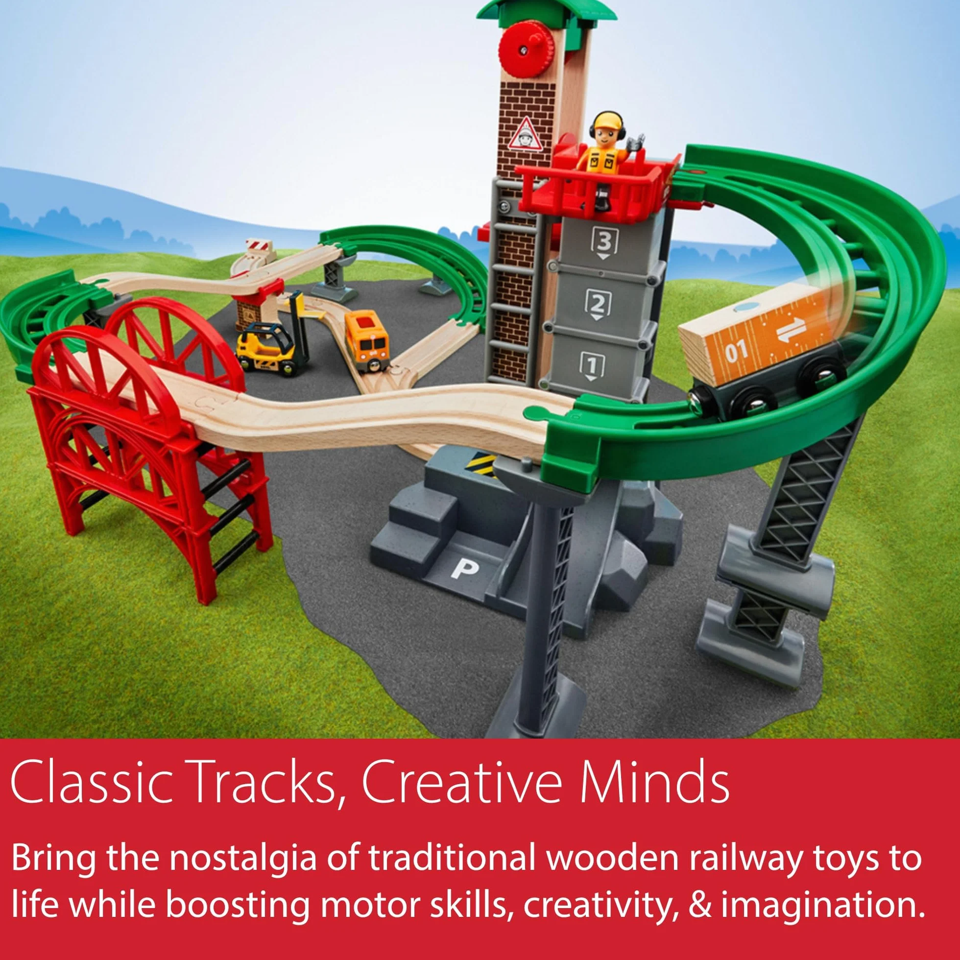 BRIO World Set Almacén Levanta y Carga, Ferrocarriles de Madera, Juguete 32 piezas 3+ Años