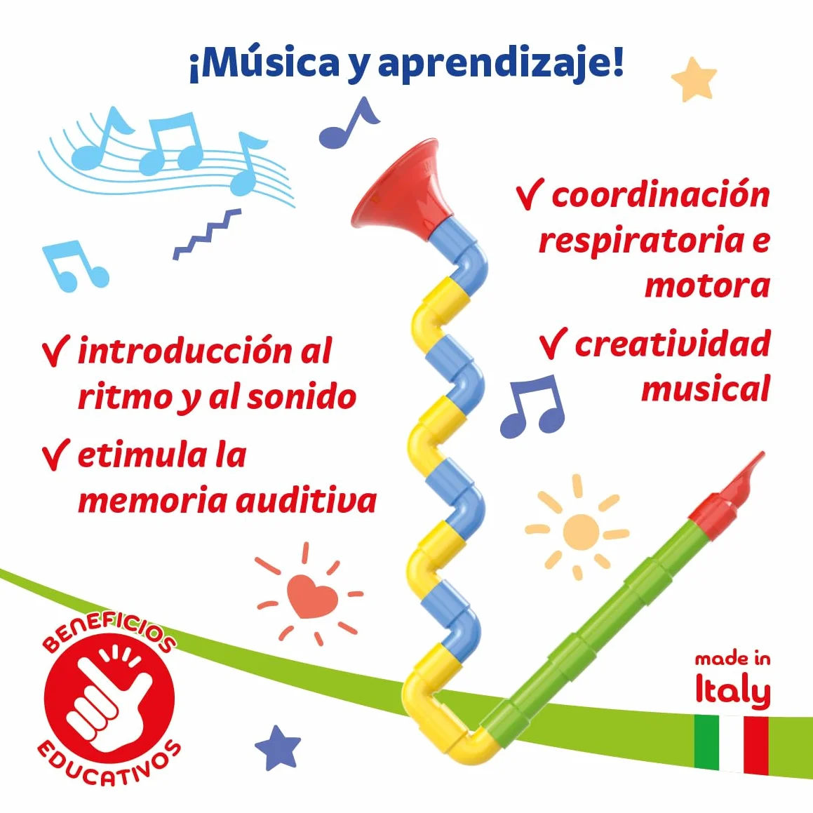 Quercetti Saxoflute, Juegos Musicales para Niños 2-4 años, Juego Creativo para Construir Instrumentos, Regalo Niña 4 Años Original Educativo, Juguetes Niños 2 Años, Juguete Musical Made in Italy