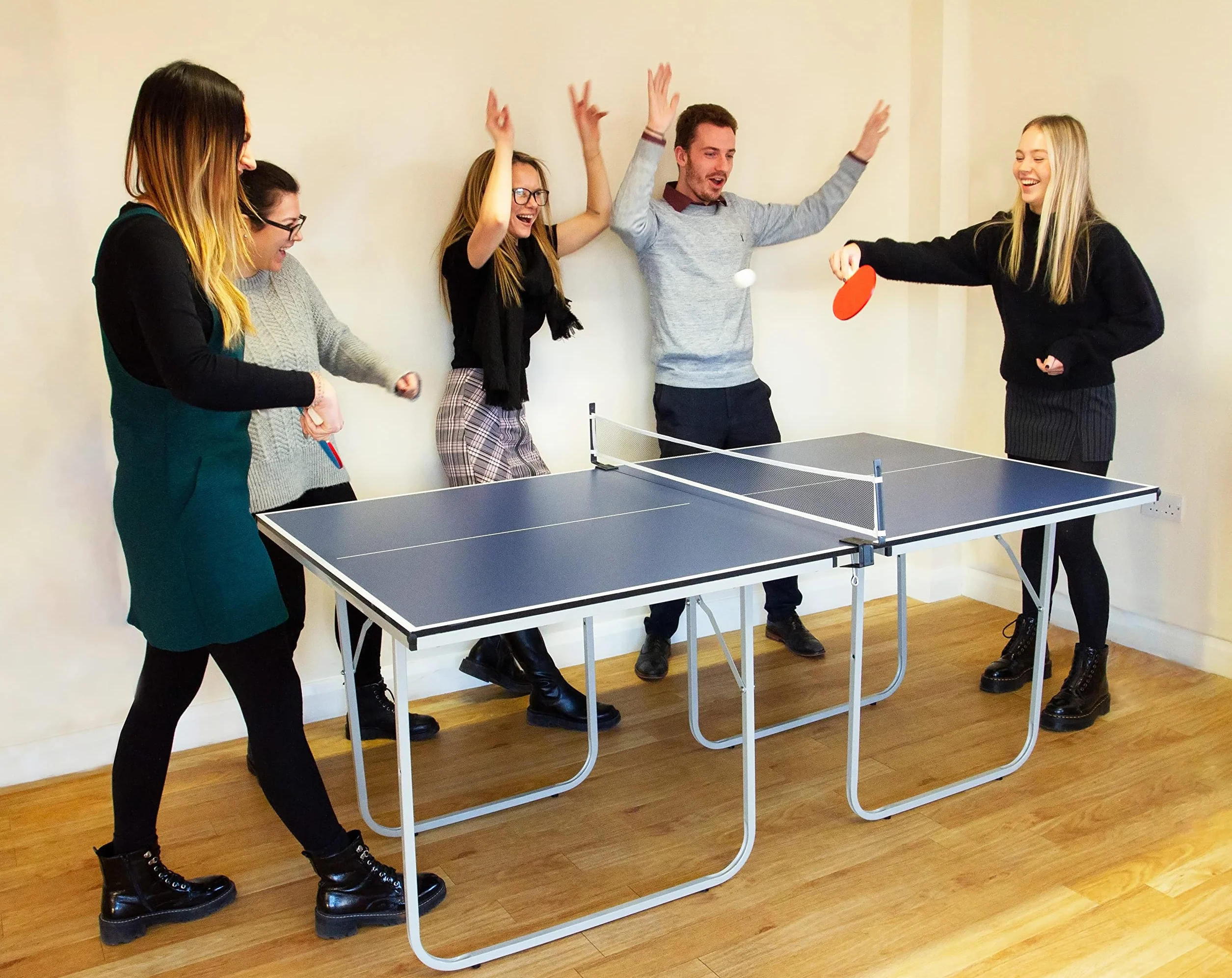 Mesa de Ping Pong Plegable 76.5x102.5x181cm Hierro MDF con Red Paletas Pelotas