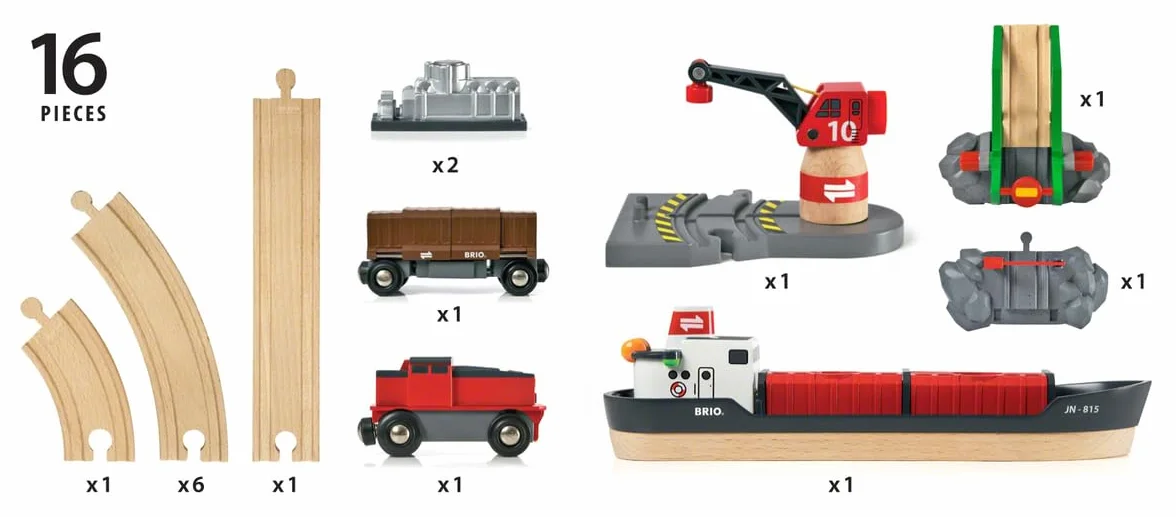 BRIO - Set Servicio Ferroviario Portuario, Ferrocarriles, Set de Construcción de Madera, Tren Juguete, Juguetes Niños 3 Años o más, Juegos Educativos 3 Años