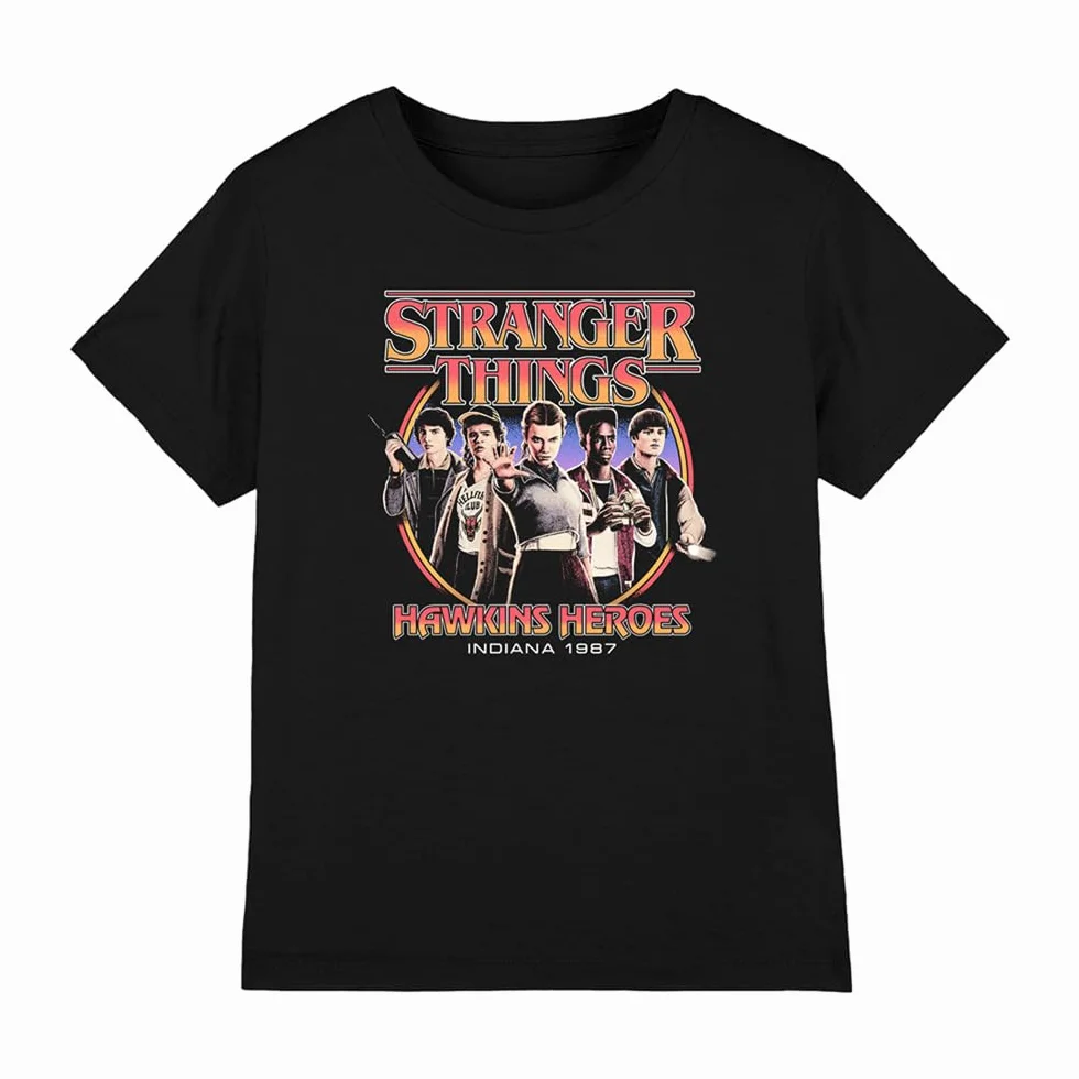 Stranger Things Hawkins Heroes Group 1987 Kids T Shirt Black