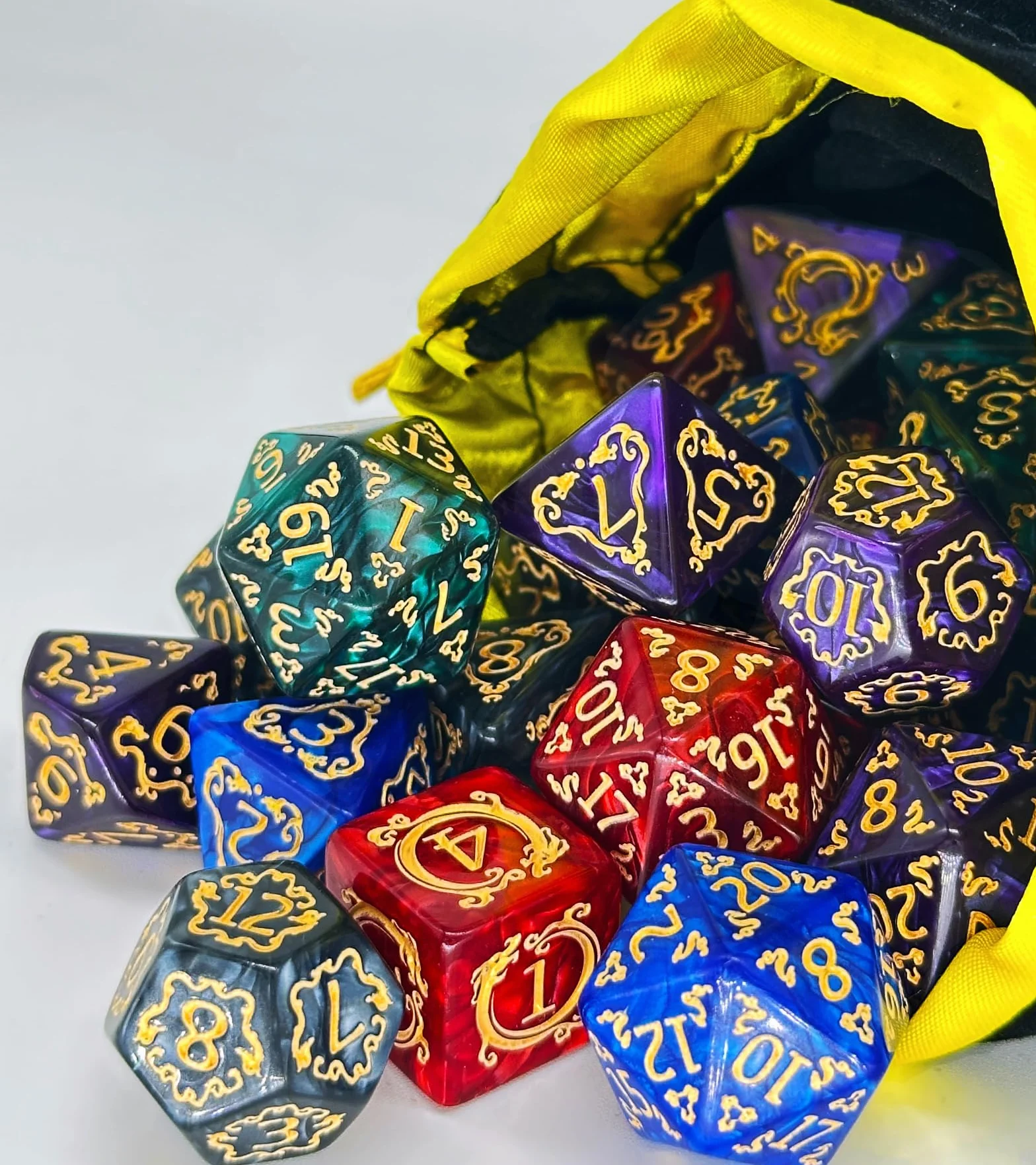 Juego de Dados Poliédricos, 35 Piezas - 5 Sets de Dados de rol con 1 Bolsa para Dungeons and Dragons D&D RPG MTG Juegos de Mesa, Incluye D20, D12, D8, D6, D4, D10 (0-9) y D10 (00-90)
