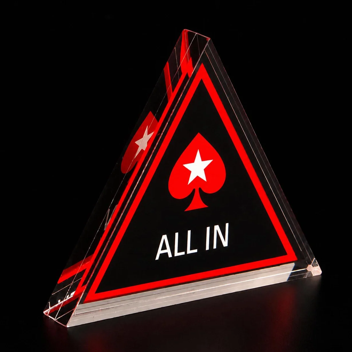 All in Poker Button Dealer triángulo All in botón Poker Negro y Rojo Hecho de Cristal Vidrio acrílico Stars Pica roja