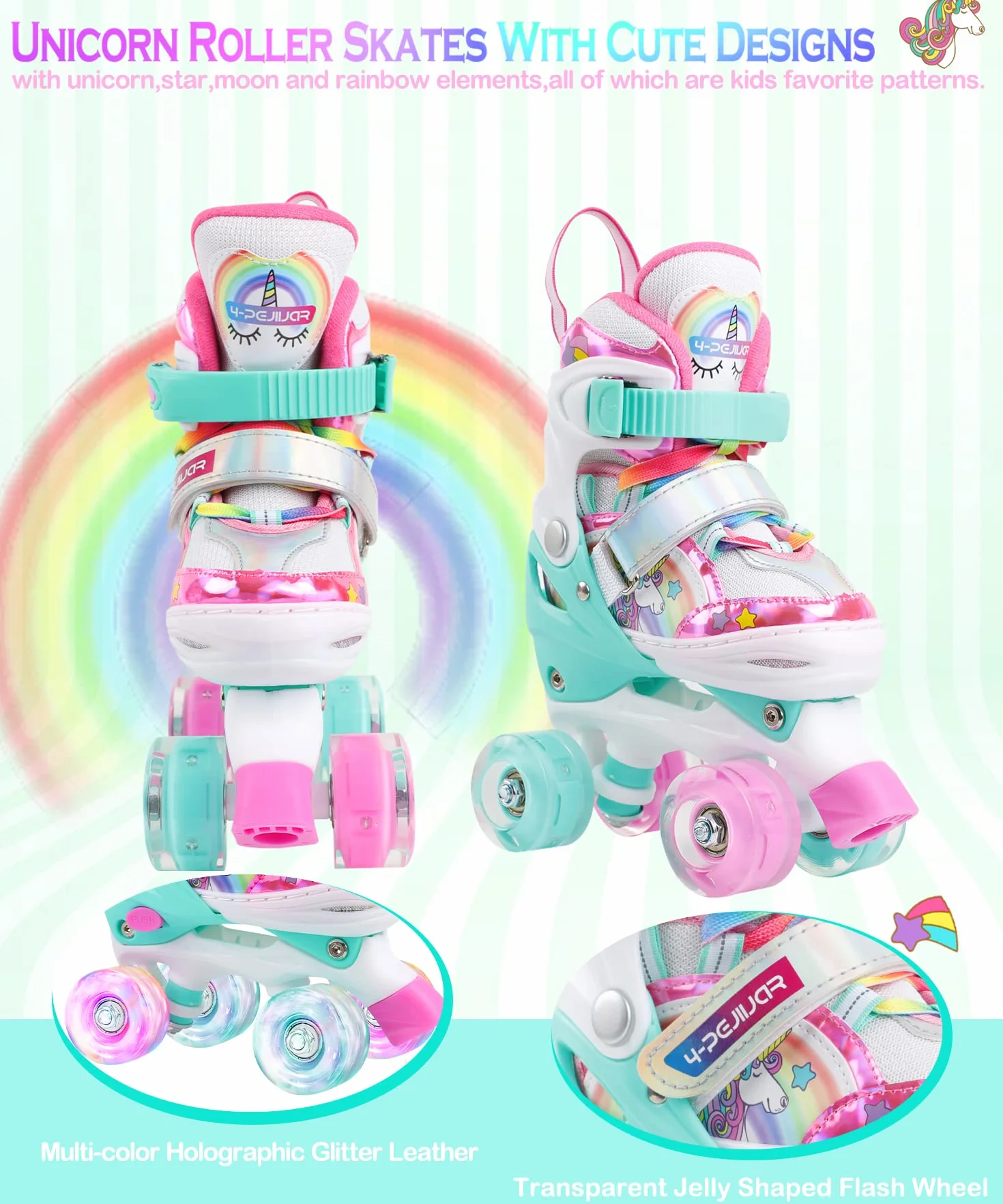 Patines Unicornio Ajustables con Ruedas Luminosas para Niños Principiantes