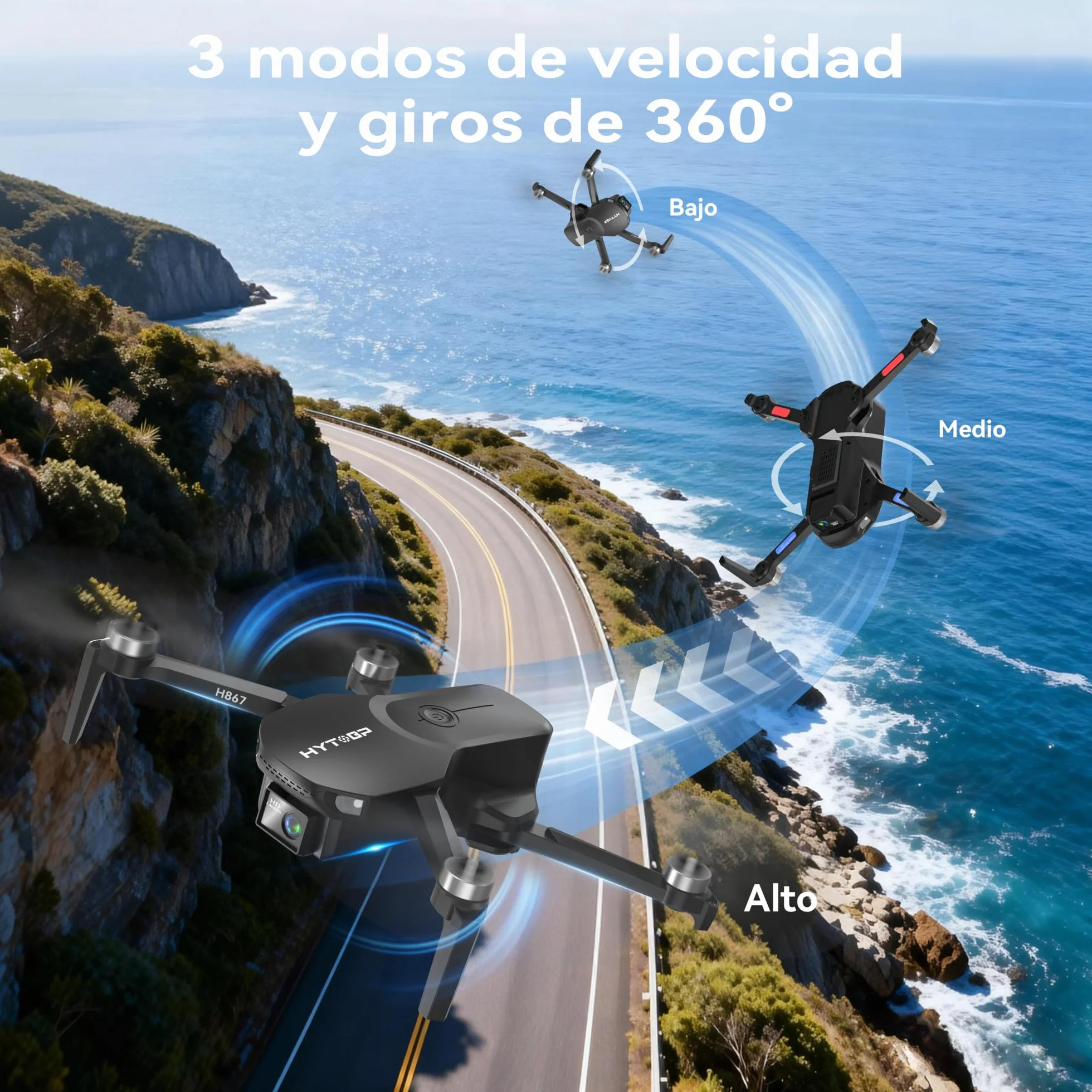 H867 Drones con Cámara 4K para Adultos y Principiantes, Motor Sin Escobillas, 36 Min de Vuelo (2 Baterías), Volteretas 360°, Cuadricóptero RC Plegable(Negro)(Estándar)