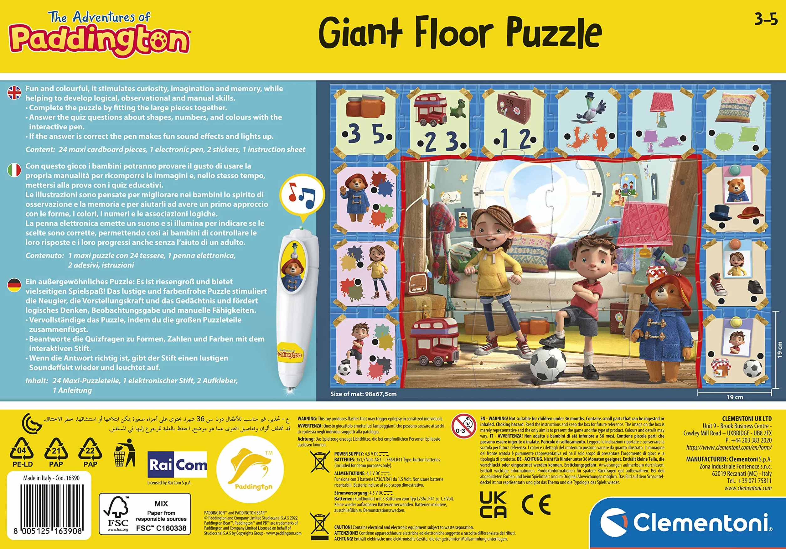 Clementoni - Paddington Puzzle de Suelo Gigante, 16390