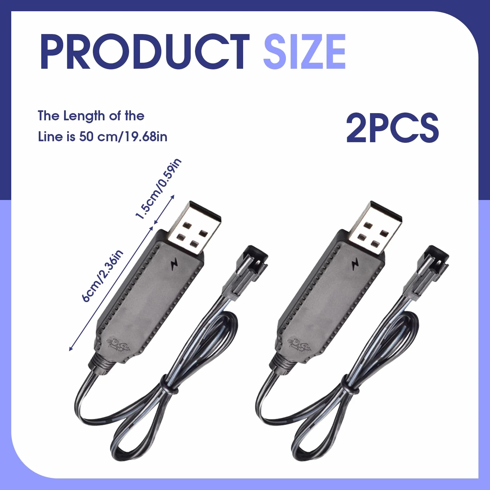 2 Piezas Cable Cargador USB, atería Li-Ion 3.7V Recargable con Cable de Carga USB Conector SM 2P Indicador LED para Juguetes RC Coches Camiones Drones Barcos y Aviones de Control Remoto Barcos