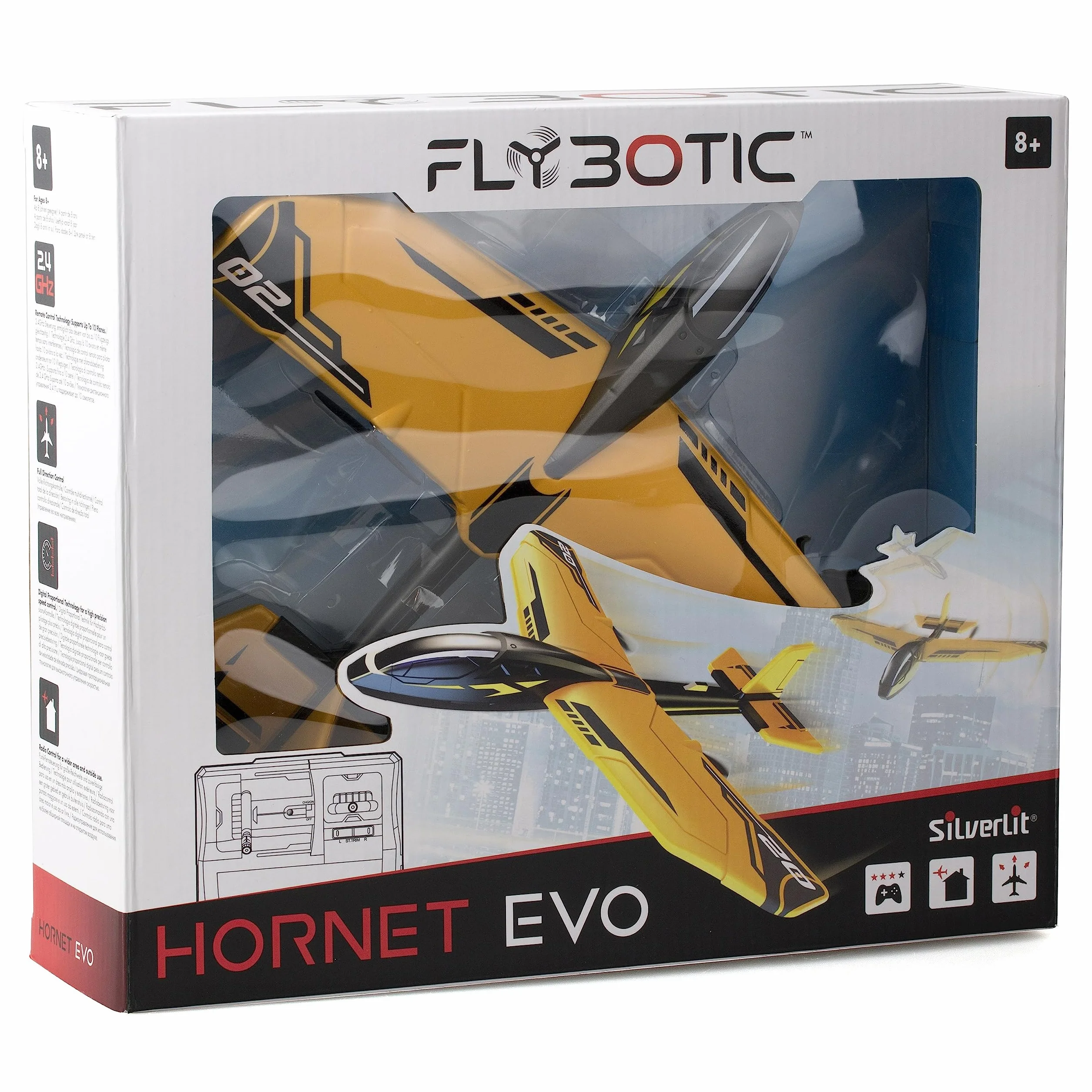 Flybotic - Avión Teledirigido Hornet EVO - Material con Memoria de Forma - Juguete Radiocomandado Volador para niños y Adultos - Interior/Exterior - A Partir de 8 años.