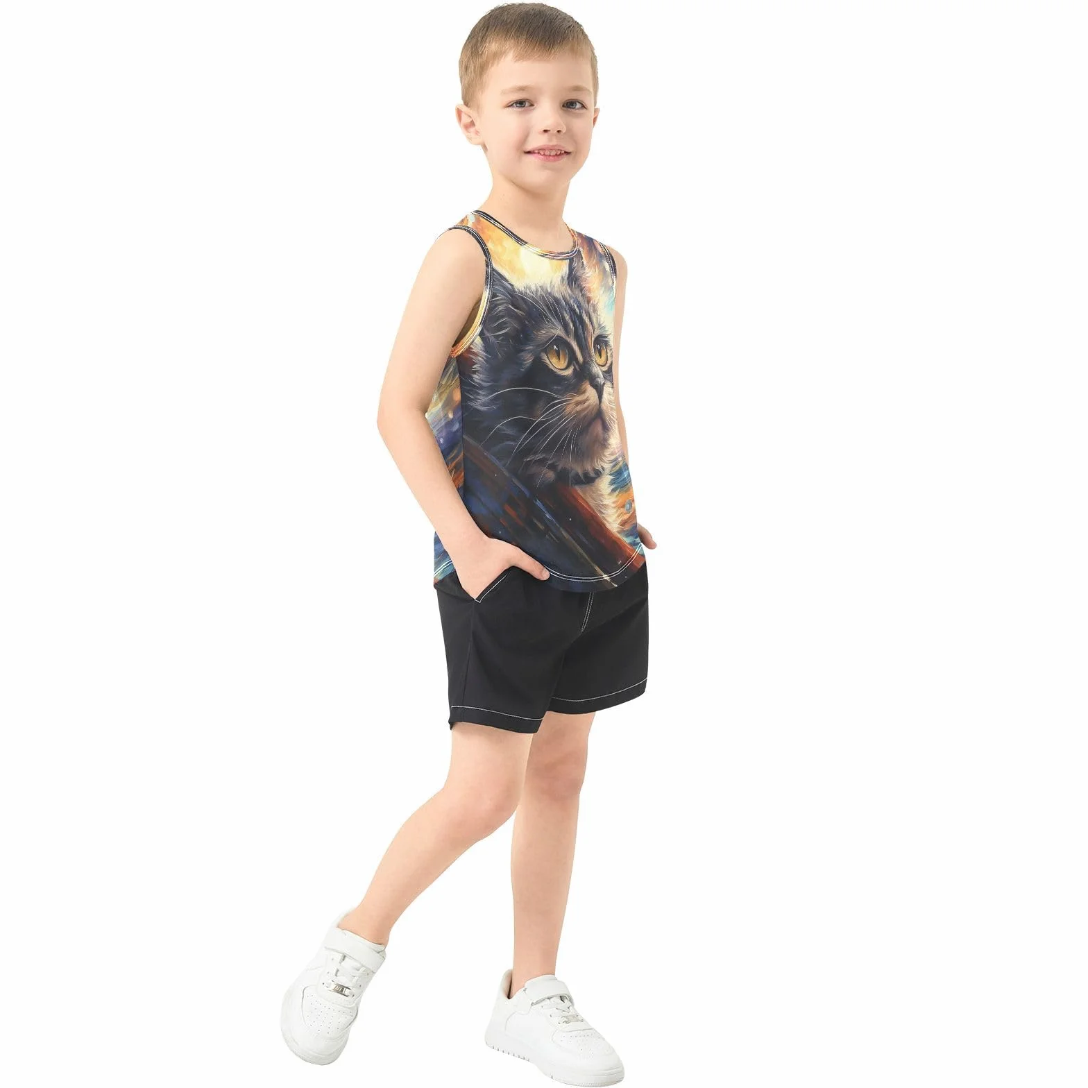 Acuarela Arte Fresco Gato Camisetas Sin Mangas Tipo Tank Top Niños Jóvenes