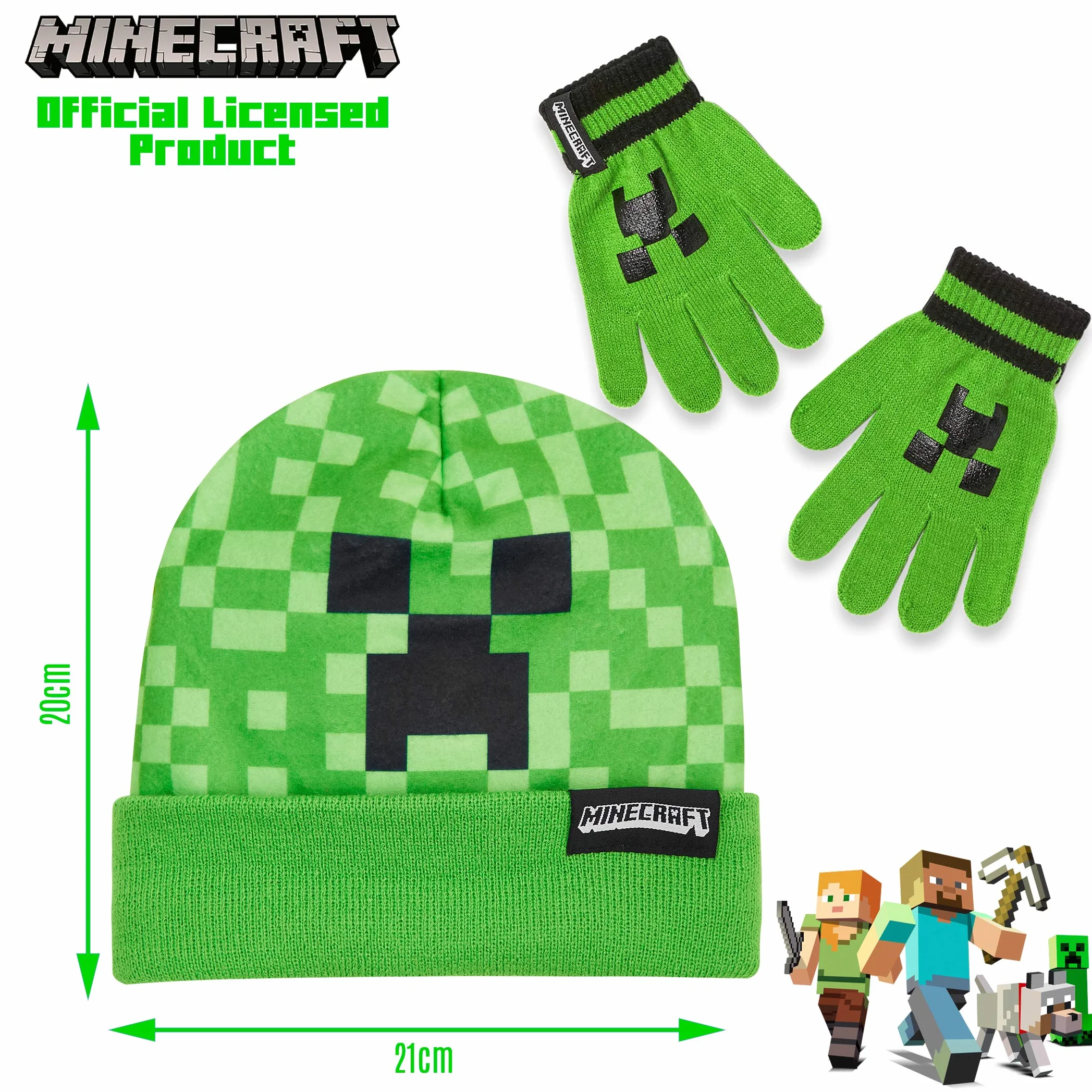 Minecraft Gorro Invierno Sombrero Pescador Set Gorro Guantes Braga Cuello Accesorios 6-14 Años