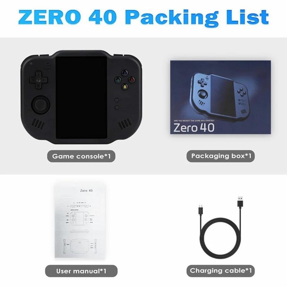Mini Zero 40 - Consola de juegos portátil retro con pantalla táctil IPS de 4 pulgadas, batería de 4300 mAh, tarjeta TF de 64 GB, para Android Linux, diseño compacto, color blanco