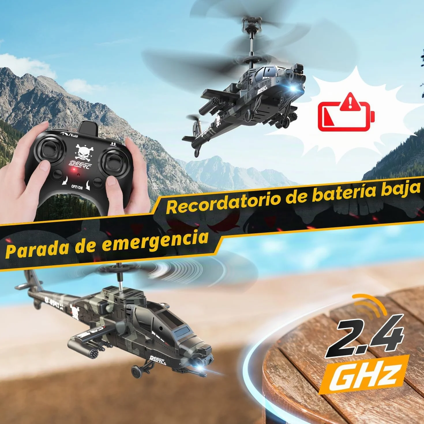 DEERC Helicóptero RC, avión RC para niños y Adultos, helicóptero de Control Remoto de 2,4 GHz, Tiempo de Vuelo de 30 Minutos, Luces LED y retención de altitud, Juguete para niños de 8 a 12 años