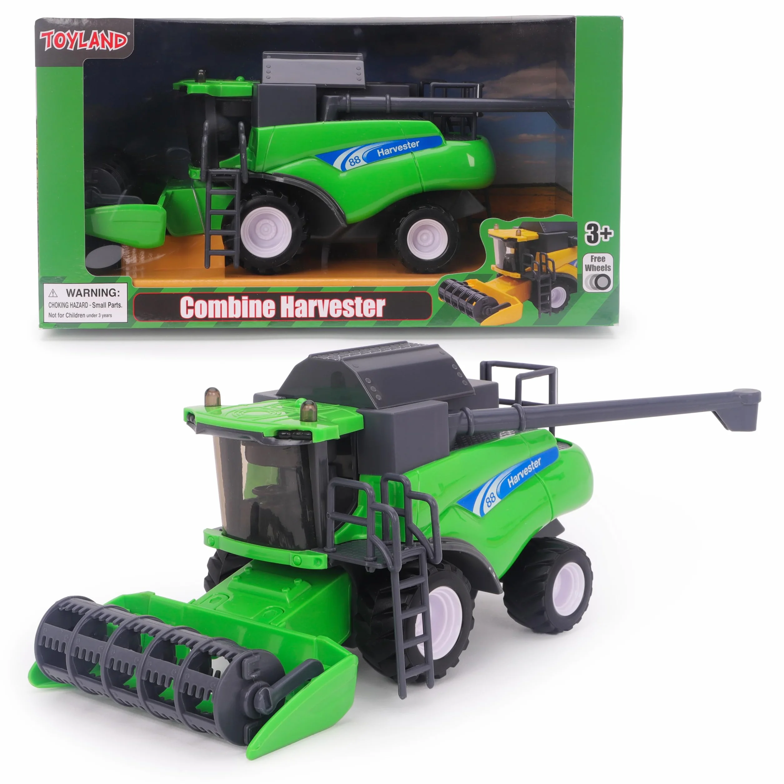 Toyland® 26cm (10”) Cosechadora de Juguete Verde a Escala 1:32 - Vehículo agrícola impulsado por fricción con Piezas móviles - Juego Interactivo para niños - Más de 3 años
