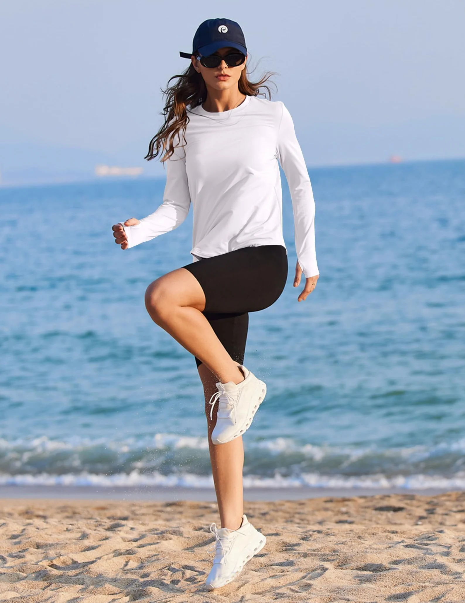 PINSPARK Camiseta Deportiva Mujer Manga Larga Protección Solar UPF 50 Secado Rápido Fitness Yoga